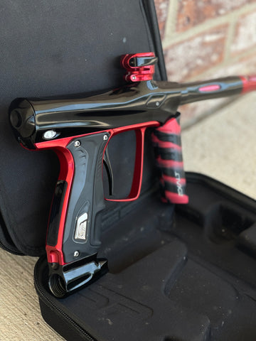 Used Smart Parts Shocker RSX Paintball Marker- Gloss Black w/Red Accents and Red/Black Swirl Exalt Front Grip