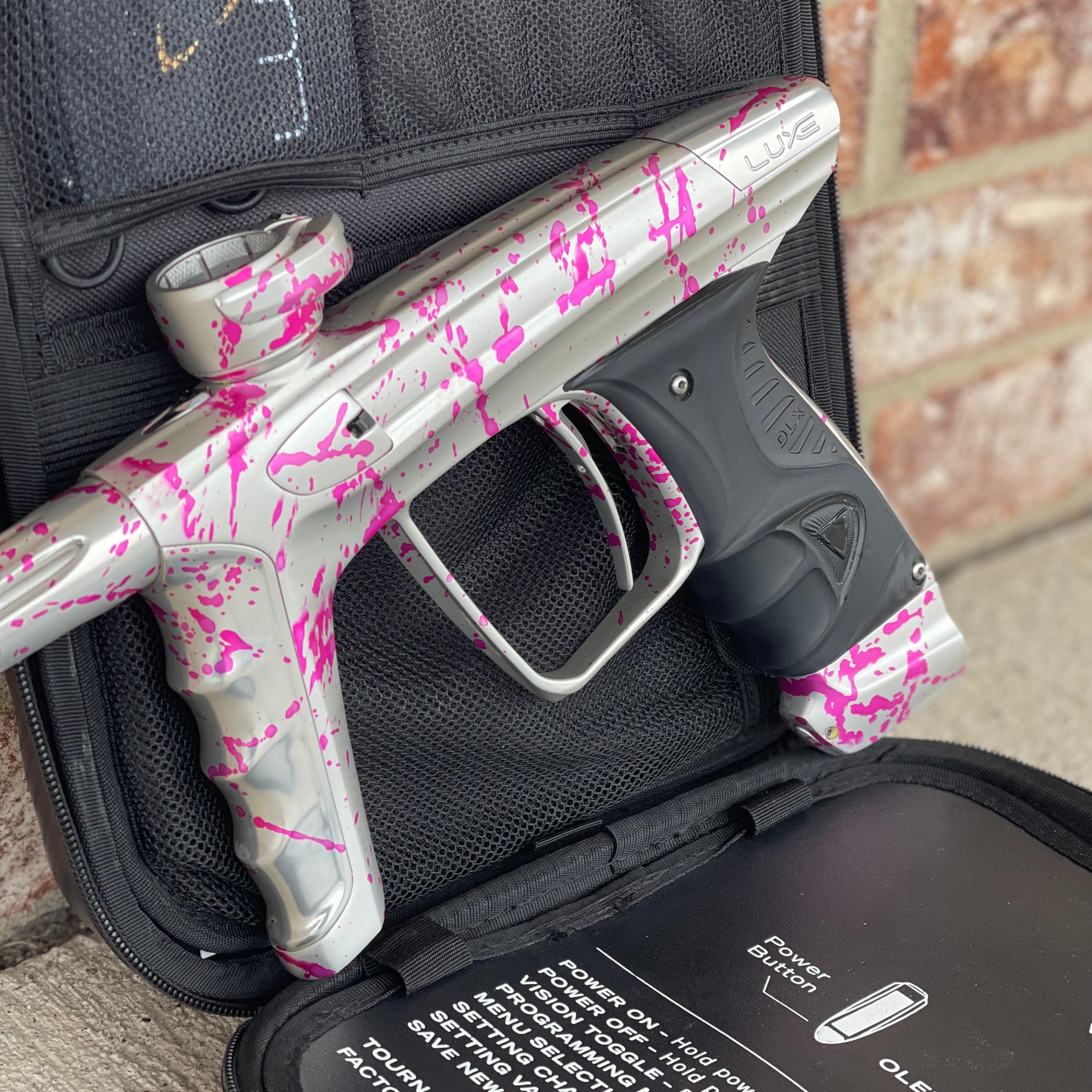 Used DLX Luxe X Paintball Gun - Silver Pink Splash