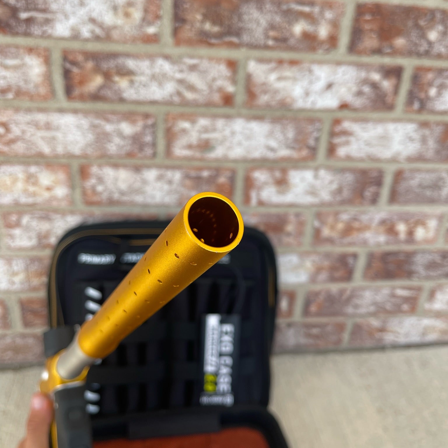 Used Empire Mini GS Paintball Gun w/ 2 Piece Barrel - Dust Gold / Silver w/ HK Army Exo 2.0 Marker Case