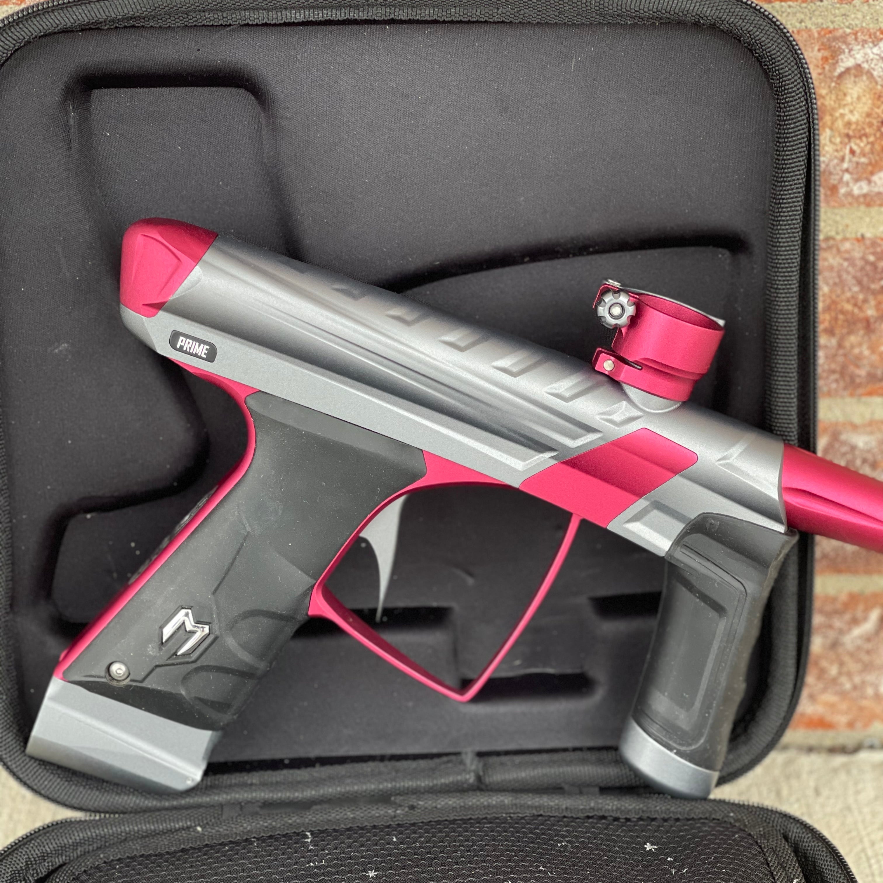 Used MacDev Prime XTS Paintball Gun - Dust Grey / Dust Red w/ additional Stock Deuce Trigger