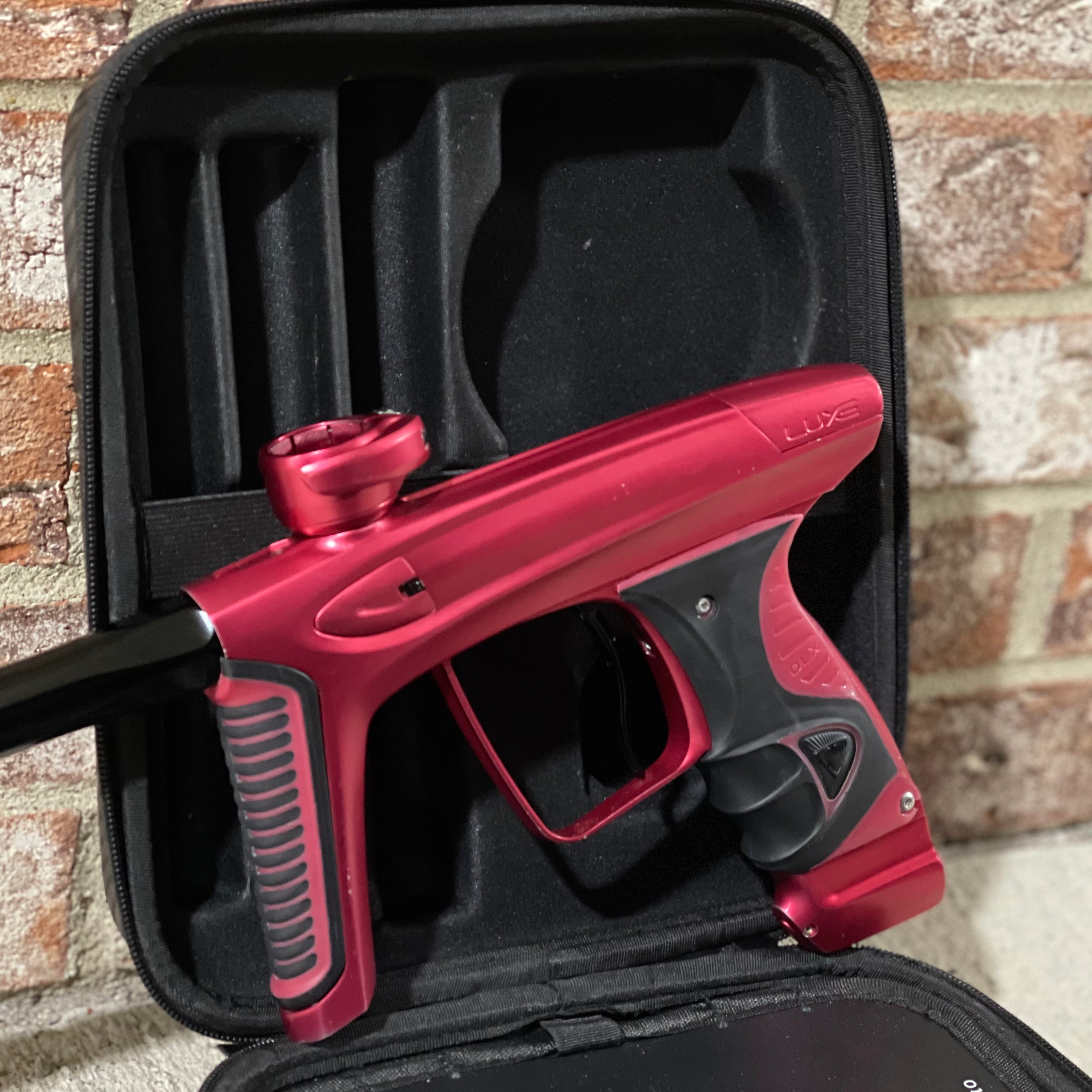 Used DLX Luxe Ice Paintball Gun - Dust Red / Dust Red w/ Inception Barrel, Encore Bolt/Stock Bolt, Scythe Trigger and Stock Trigger, Large Spare Part Kits