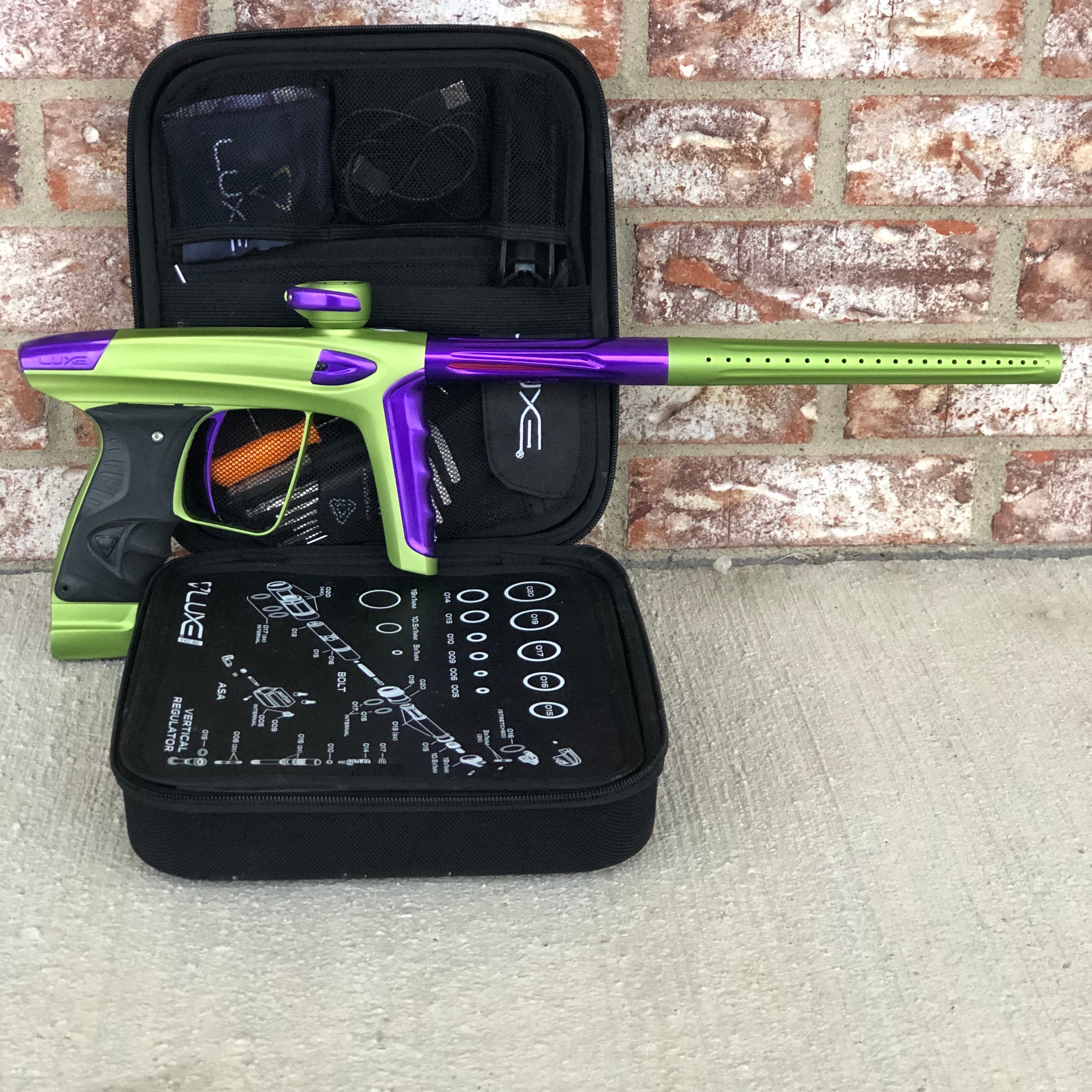Used DLX Luxe ICE Paintball Gun - Dust Green w/ Purple