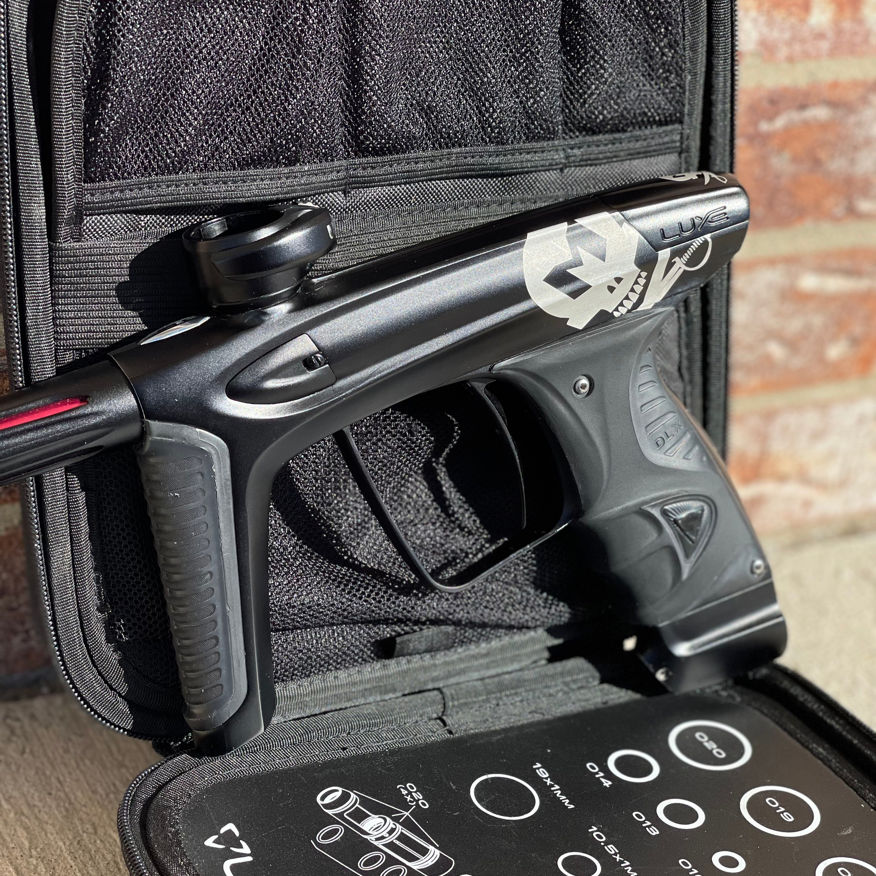 Used DLX Luxe Ice Paintball Gun - LE Mutiny Dust Black w/ Black and Green Grip Kit, Deuce Trigger