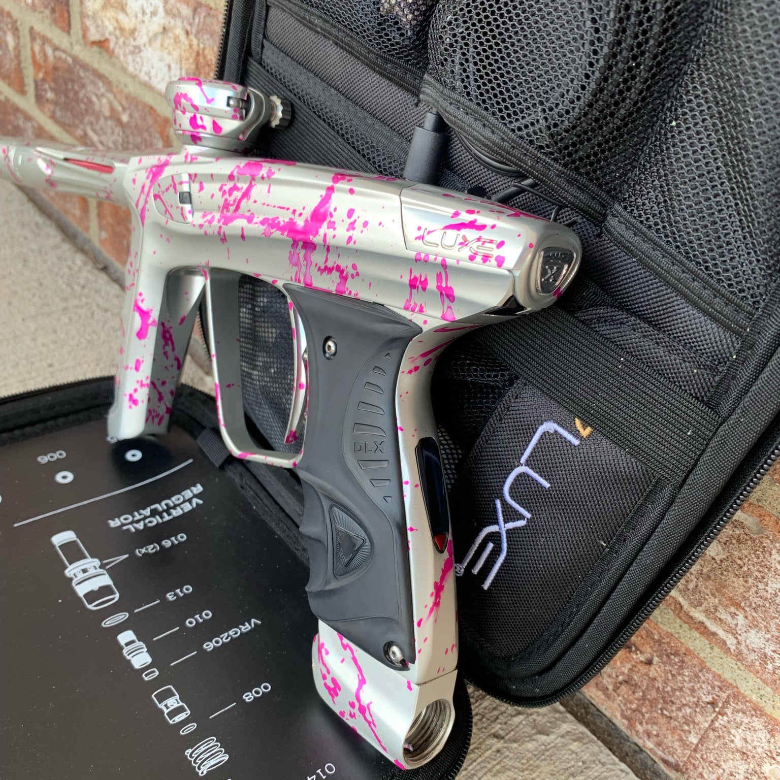 Used DLX Luxe X Paintball Gun - Silver Pink Splash