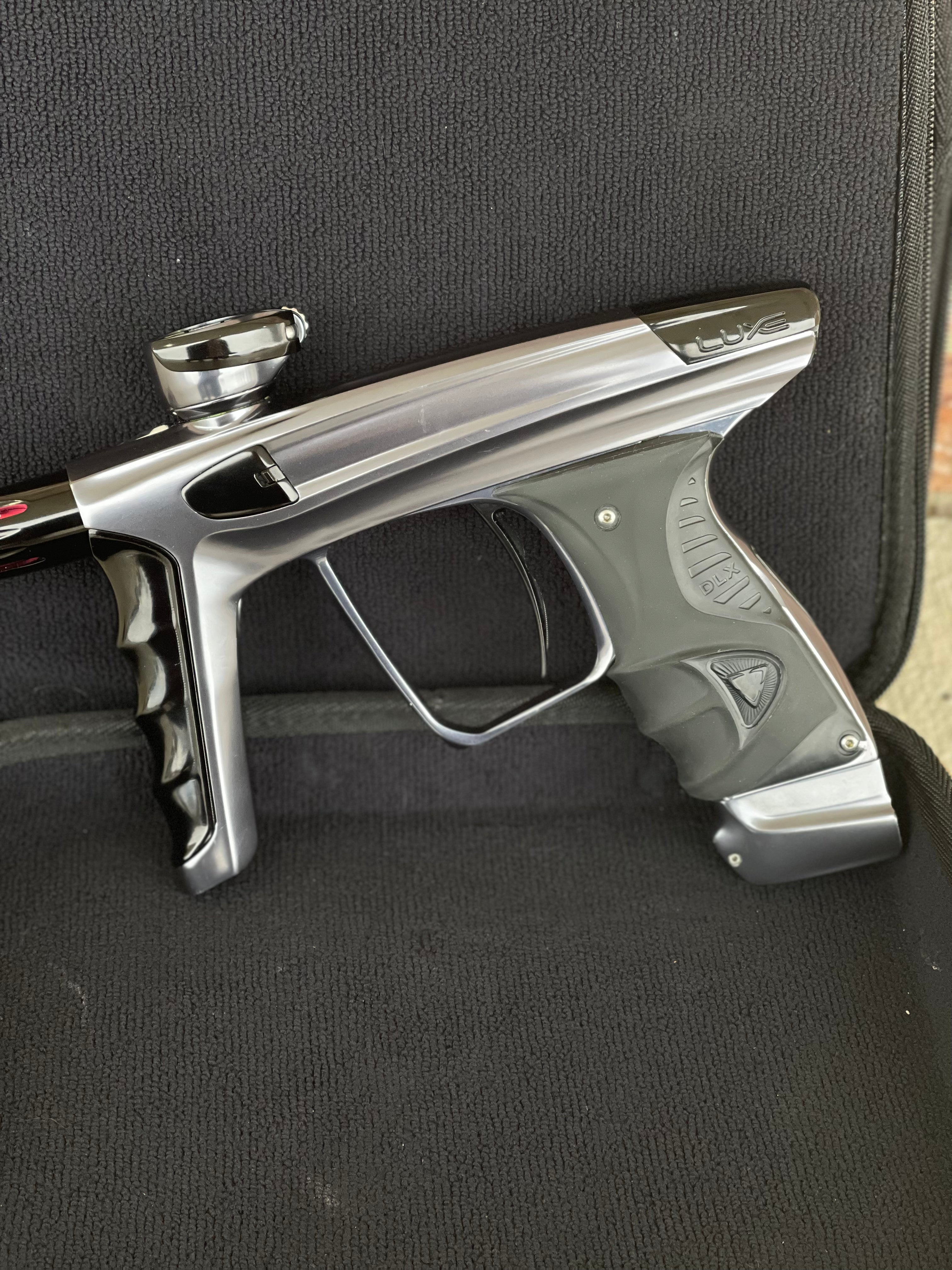 Used DLX Luxe X Paintball Gun - Dust Pewter/Polished Black w/ HK Army Exo 2.0 Case