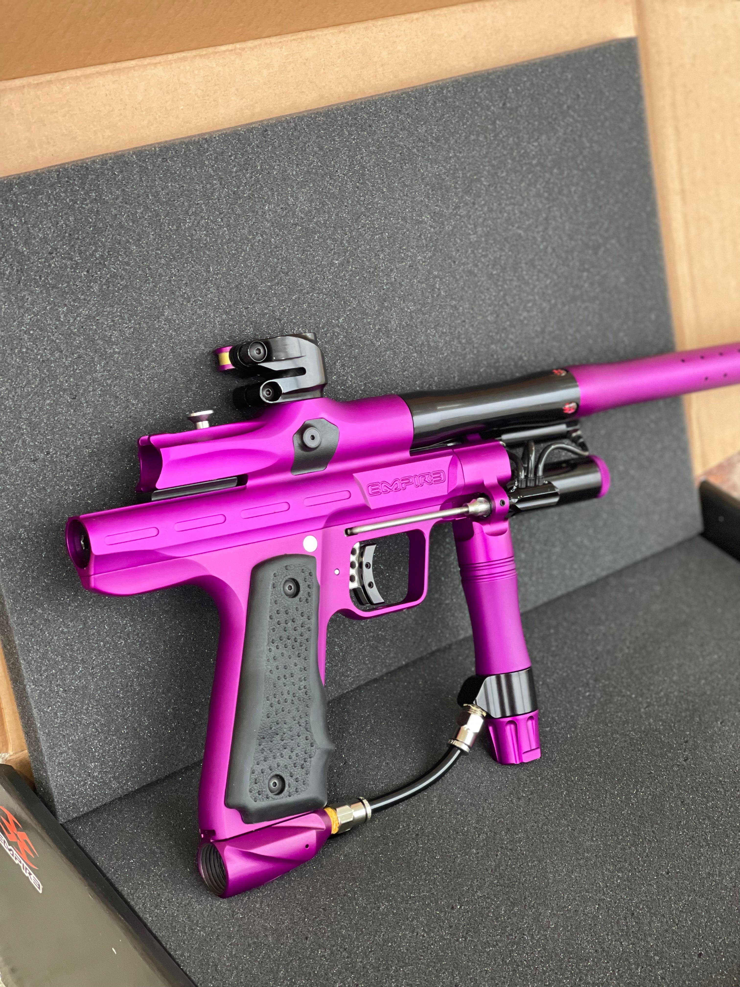 Used Empire Resurrection Autococker Paintball Marker- Purple w/ Matching Full Empire Barrel Kit