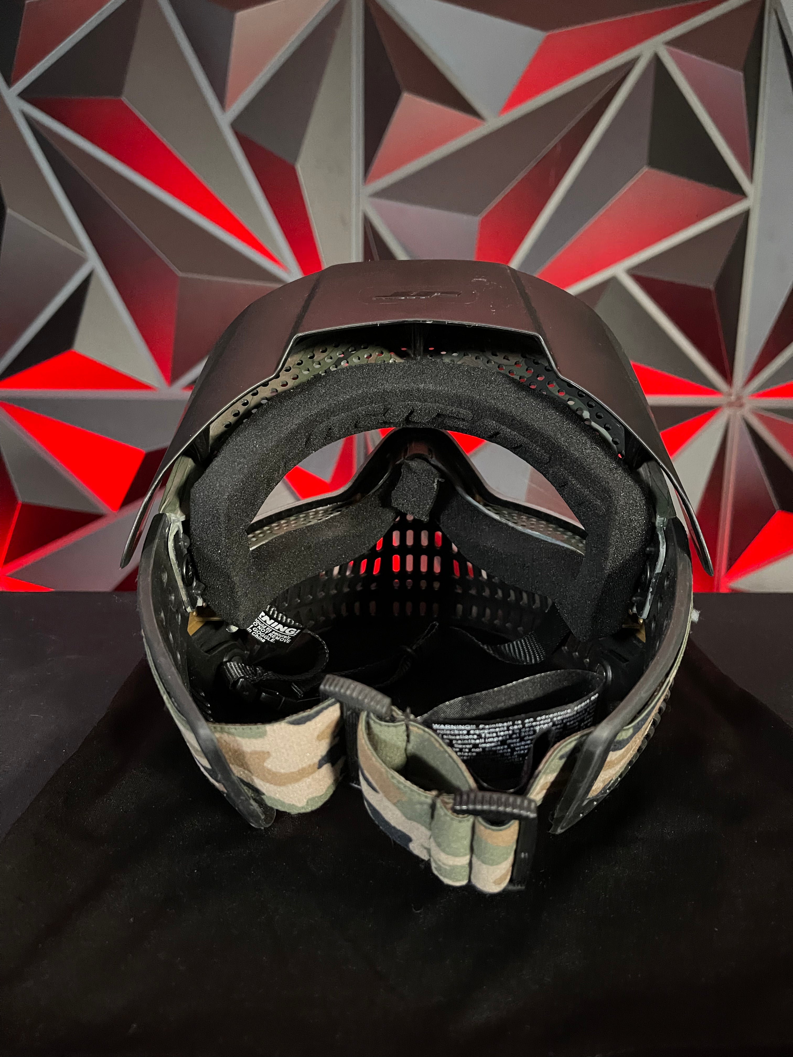 Used JT Proflex Paintball Mask - Black/Tan Camo Skirt/Army Camo Frame w/Visor & Soft Goggle Bag
