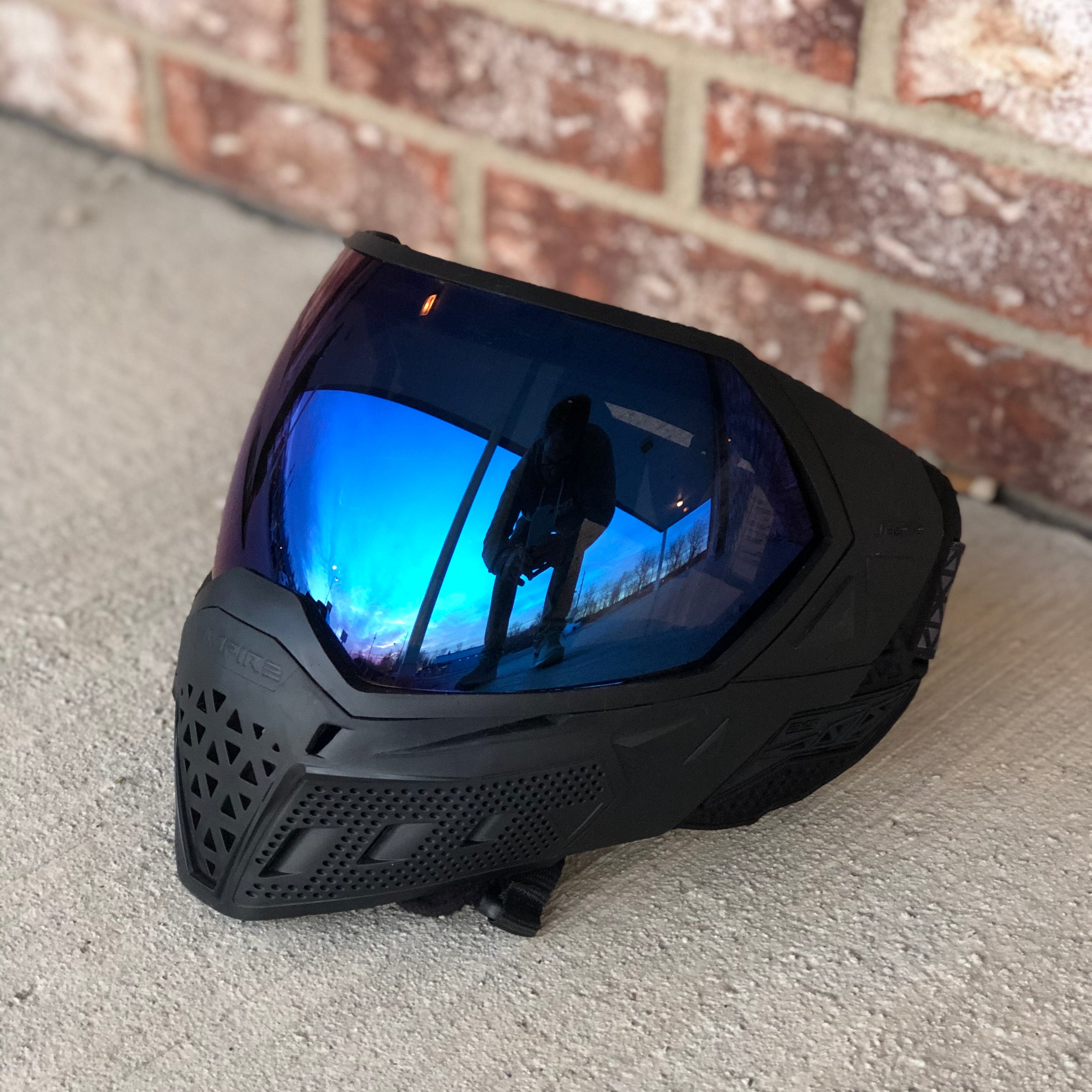 Used Empire EVS Paintball Mask- Black w/ Blue Mirror Lens