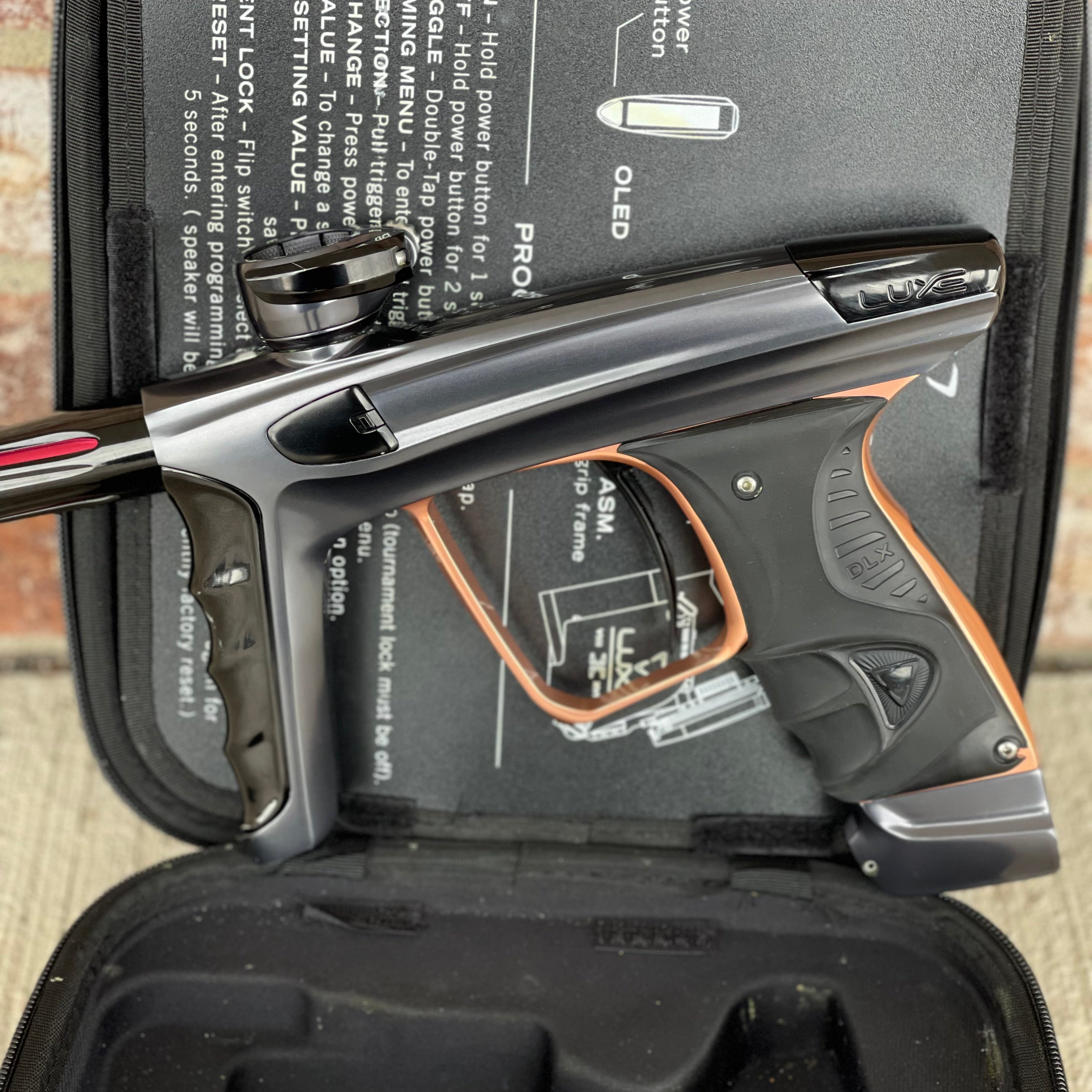 Used DLX Luxe X Paintball Gun - Gloss Pewter w/Copper Trigger Frame