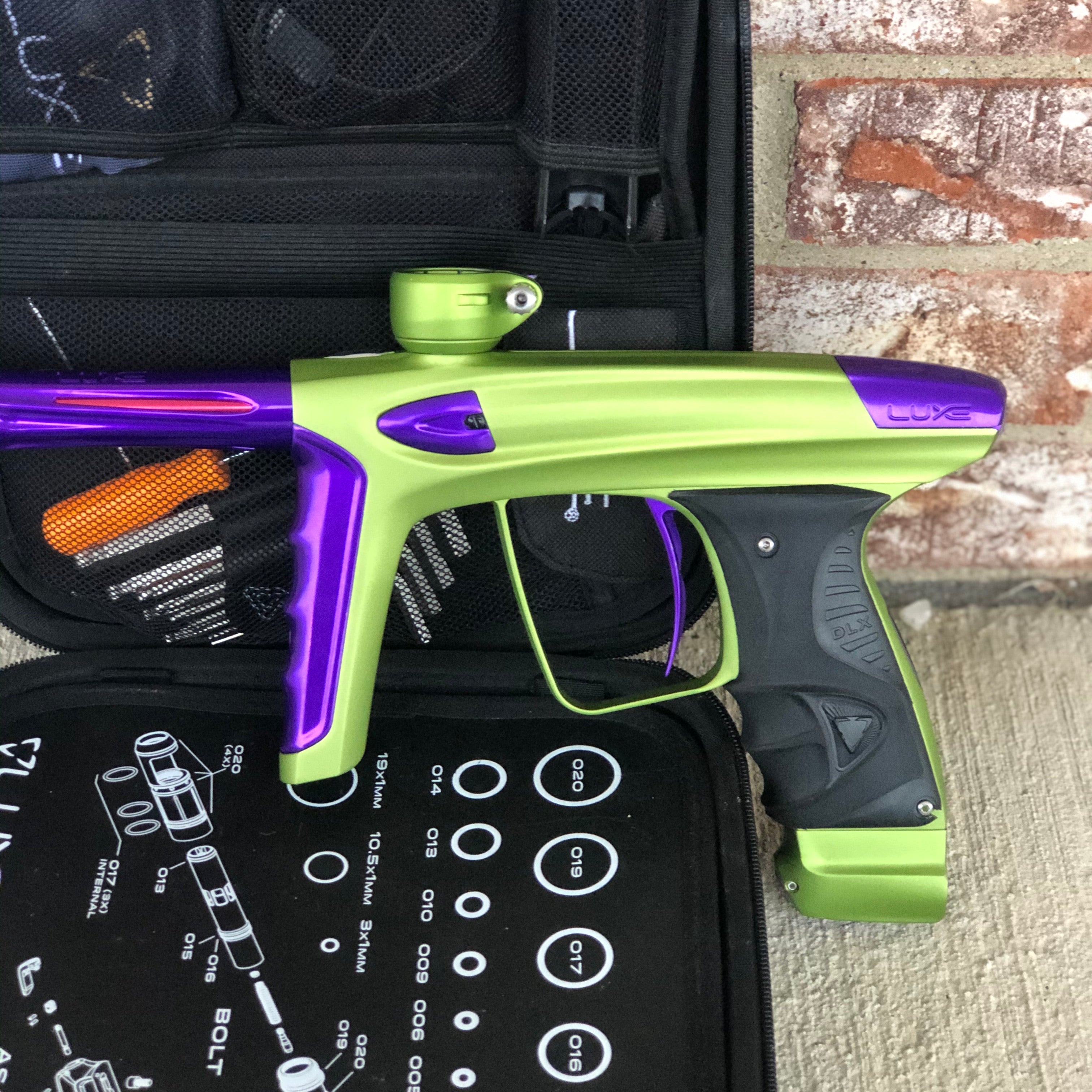 Used DLX Luxe ICE Paintball Gun - Dust Green w/ Purple