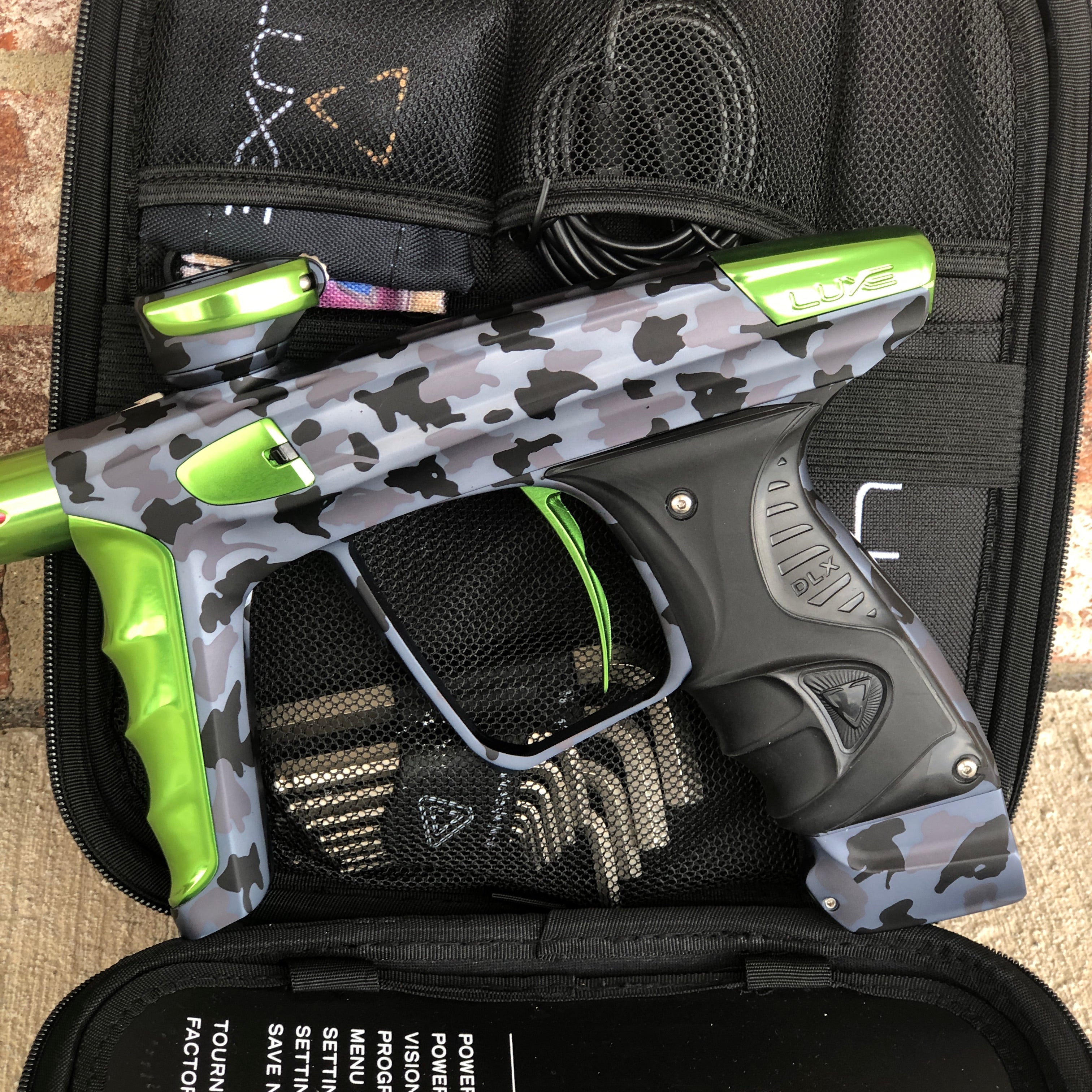 Used DLX Luxe X Paintball Gun - Urban Camo with Lime Accents