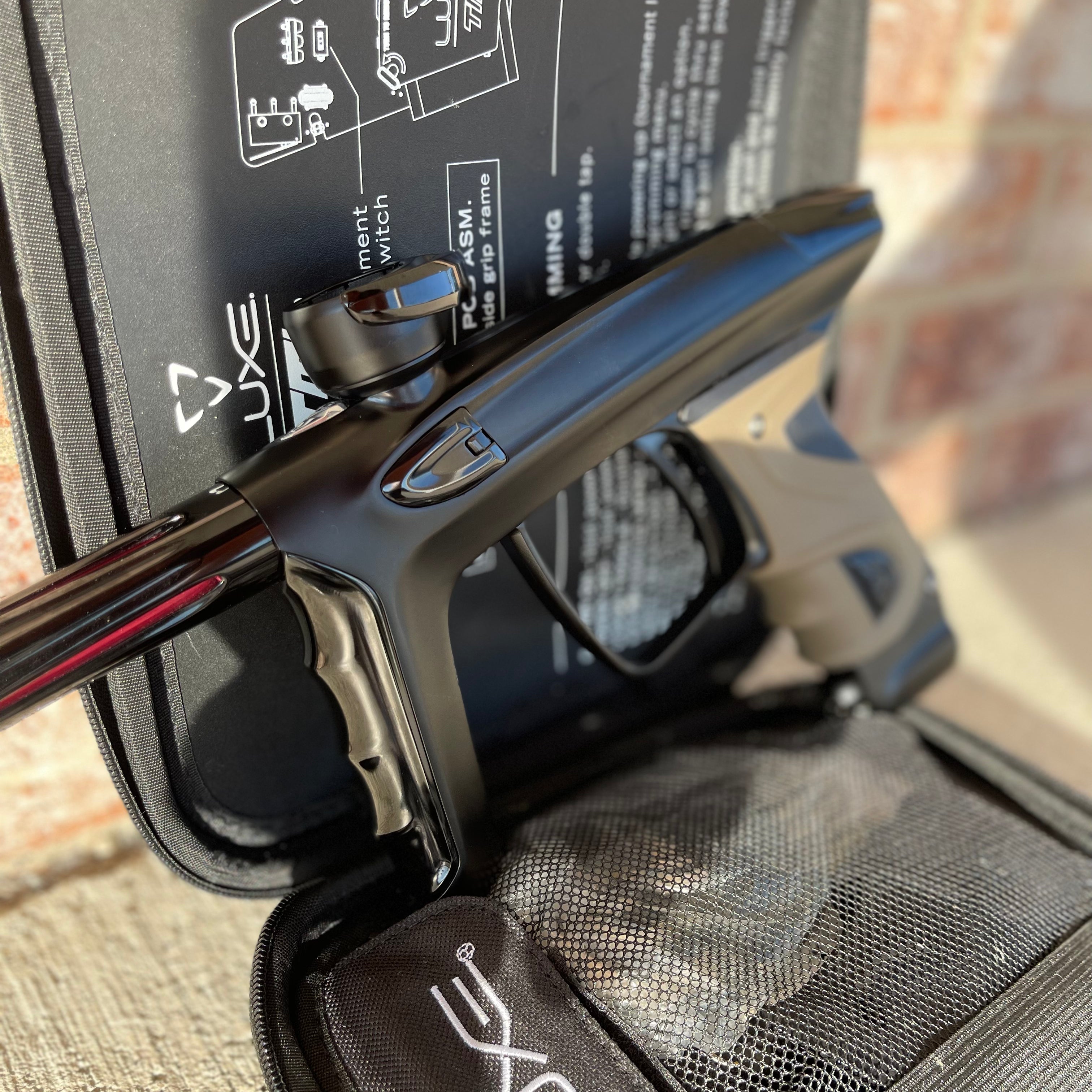 Used DLX Luxe TM40 Paintball Gun - Dust Black / Gloss Black w/ Tan Grips