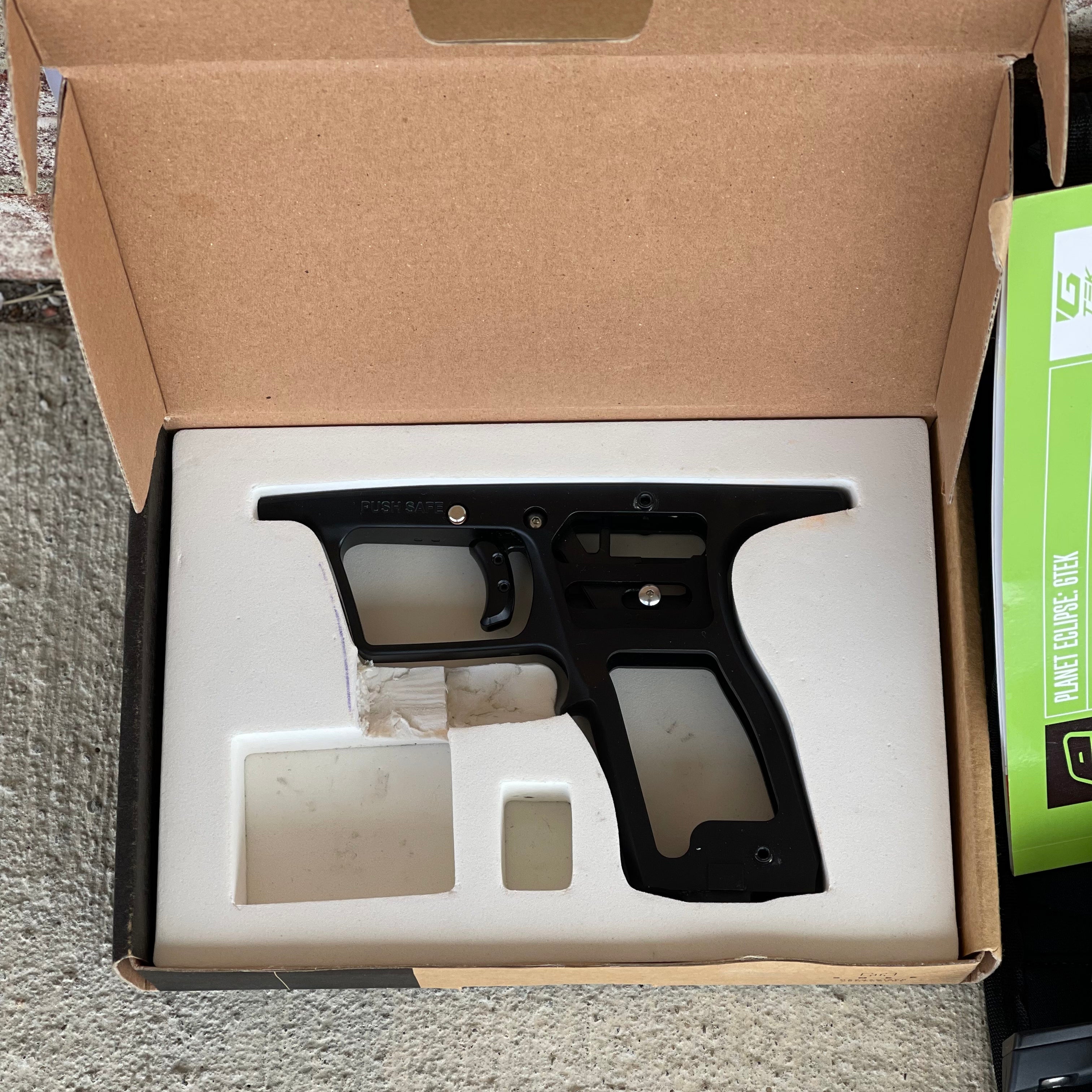 Used Planet Eclipse Gtek OLED Paintball Marker- Black with Gmek Frame, Deadlywinds 14" Carbon Fiber Tip, POPS ASA w/Dropdown Rail