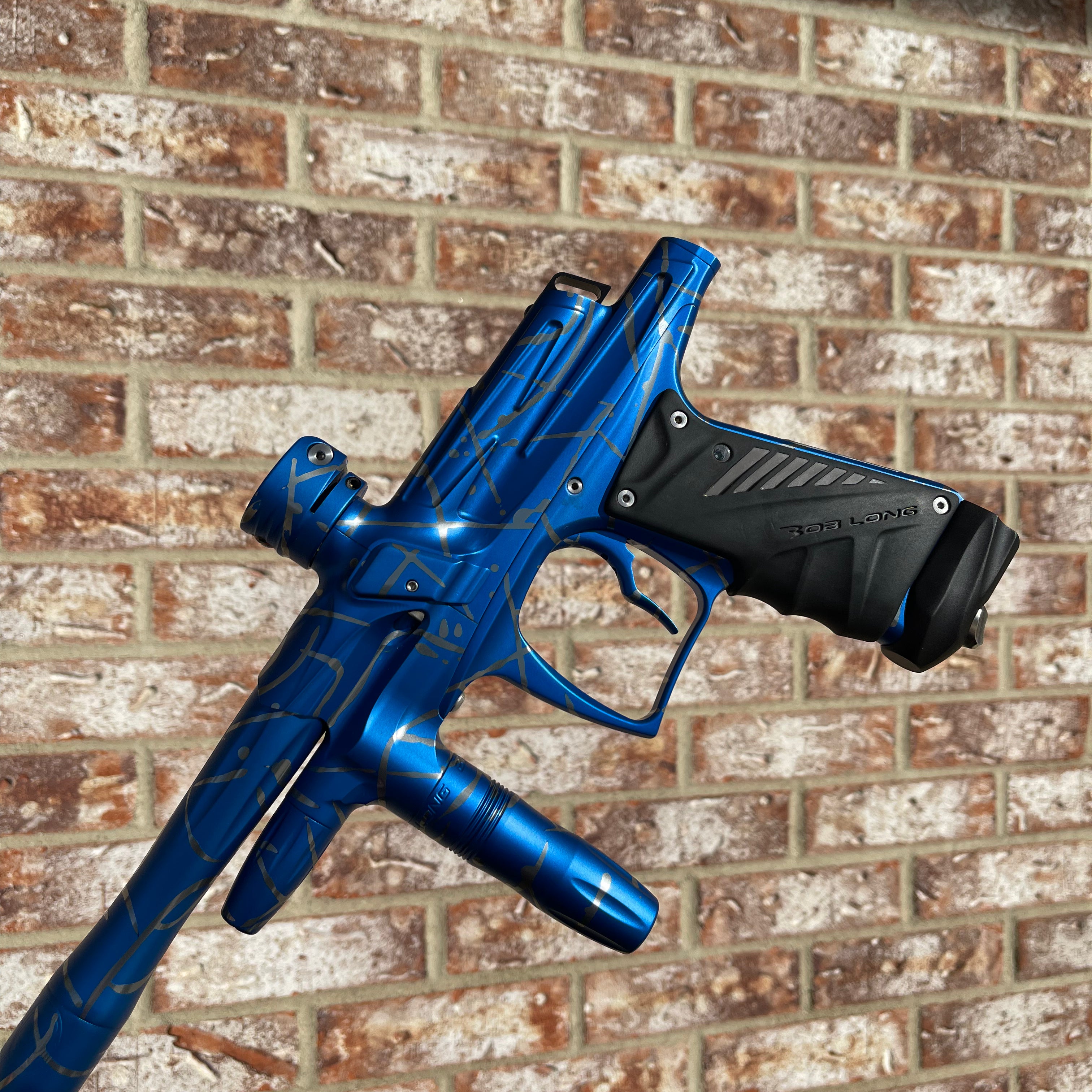 Used Bob Long G6R OLED Paintball Gun - Z Cut - Blue/Silver Splash