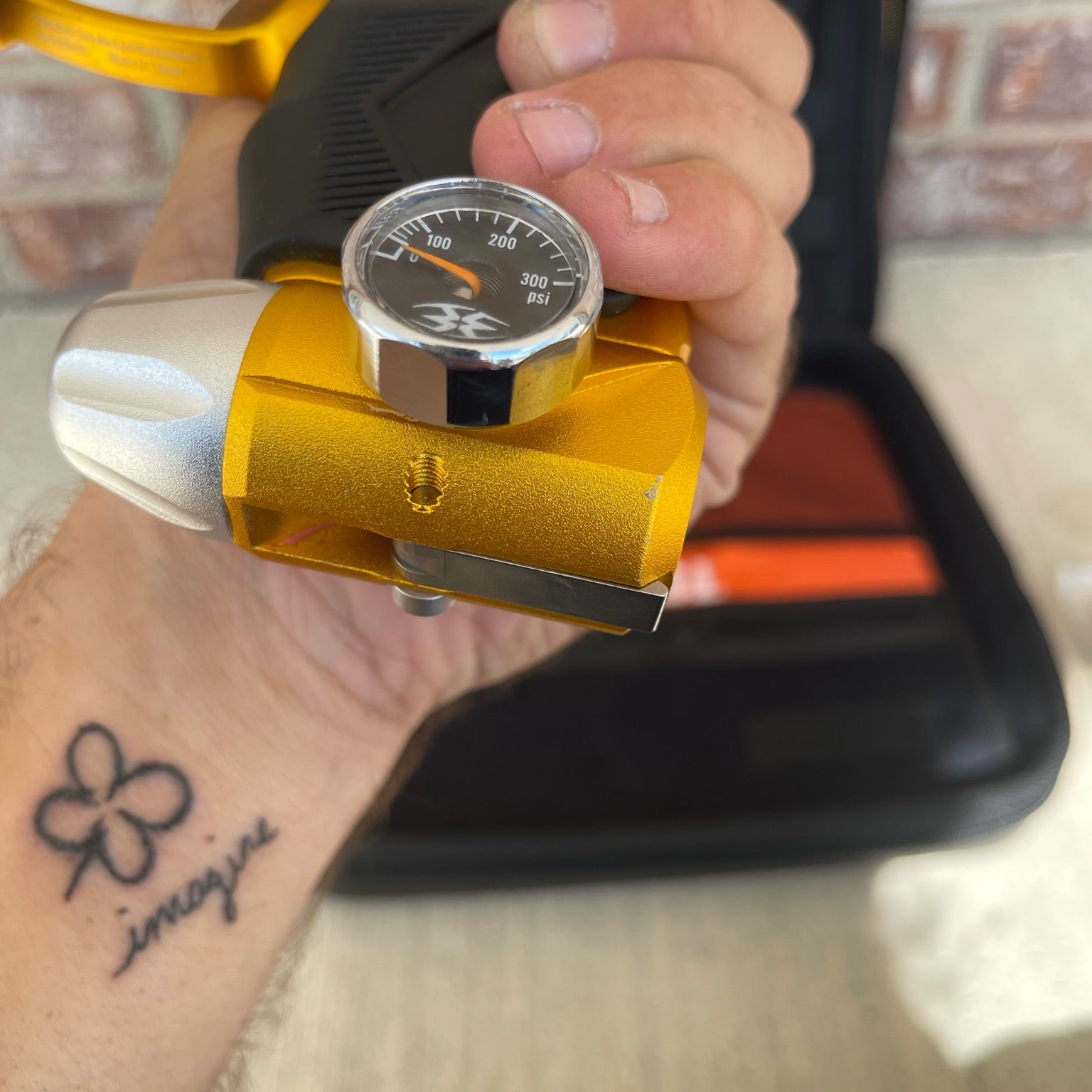 Used Empire Mini GS Paintball Gun w/ 2 Piece Barrel - Dust Gold / Silver w/ HK Army Exo 2.0 Marker Case