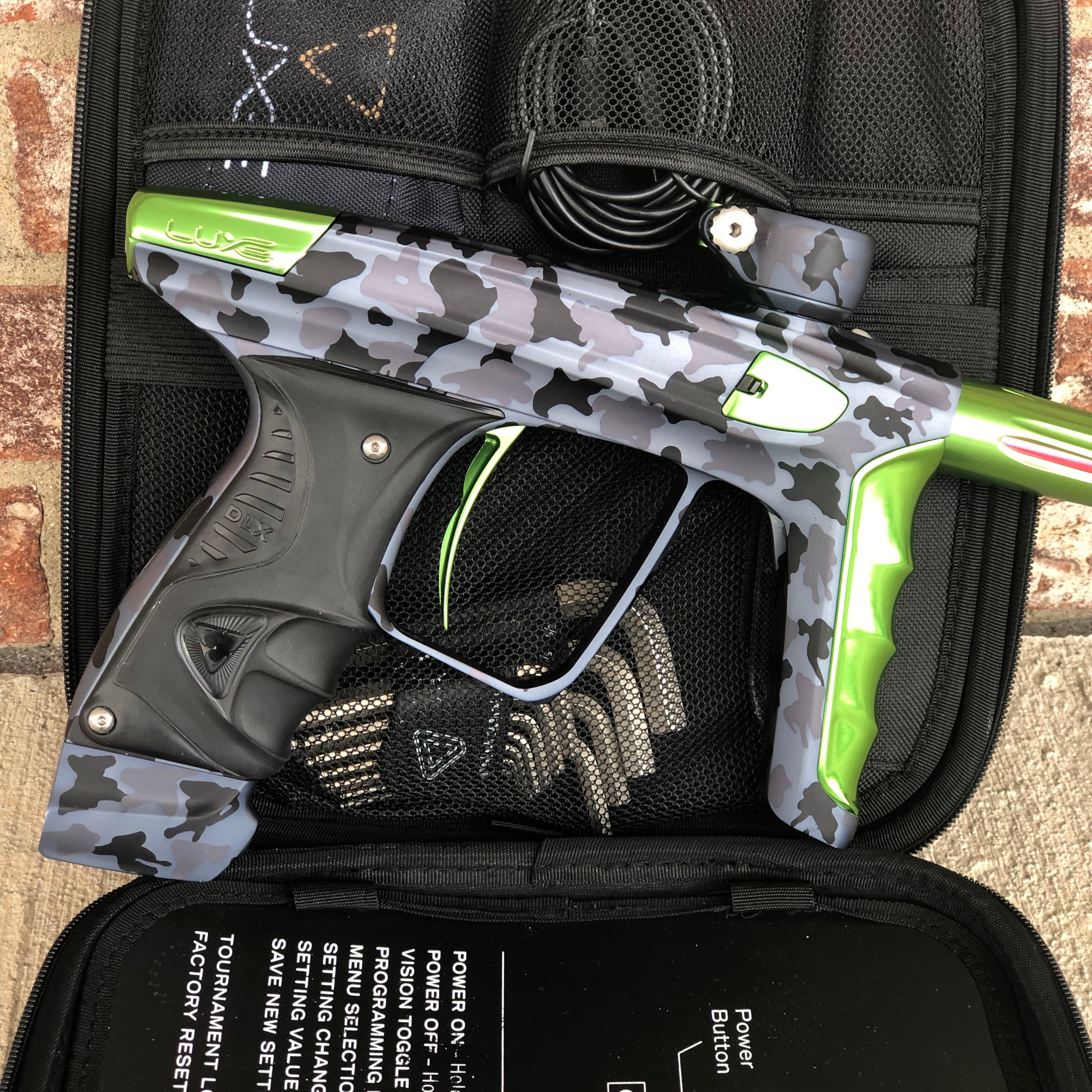 Used DLX Luxe X Paintball Gun - Urban Camo with Lime Accents