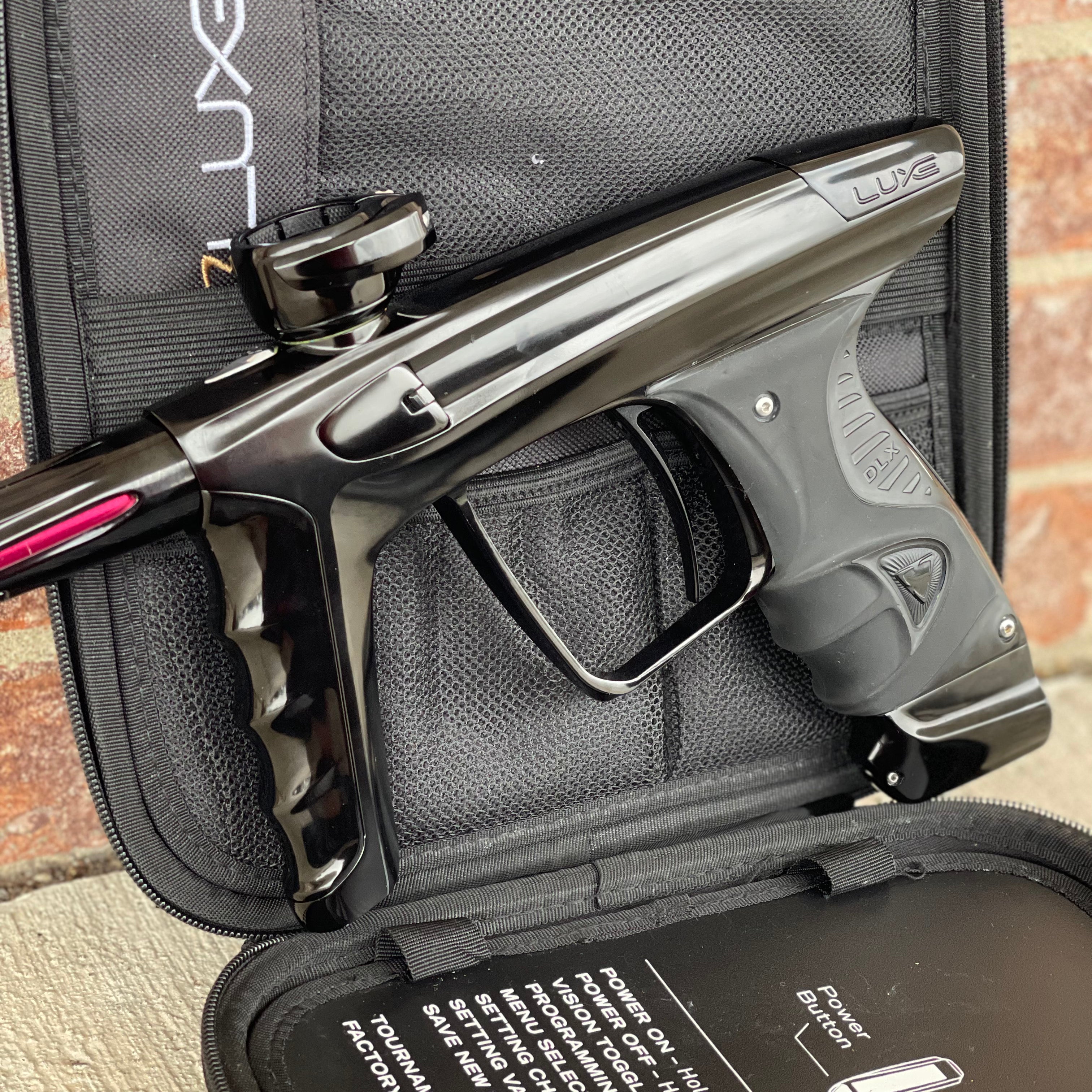 Used DLX Luxe X Paintball Gun - Polished Black w/ 16" Freak Tip