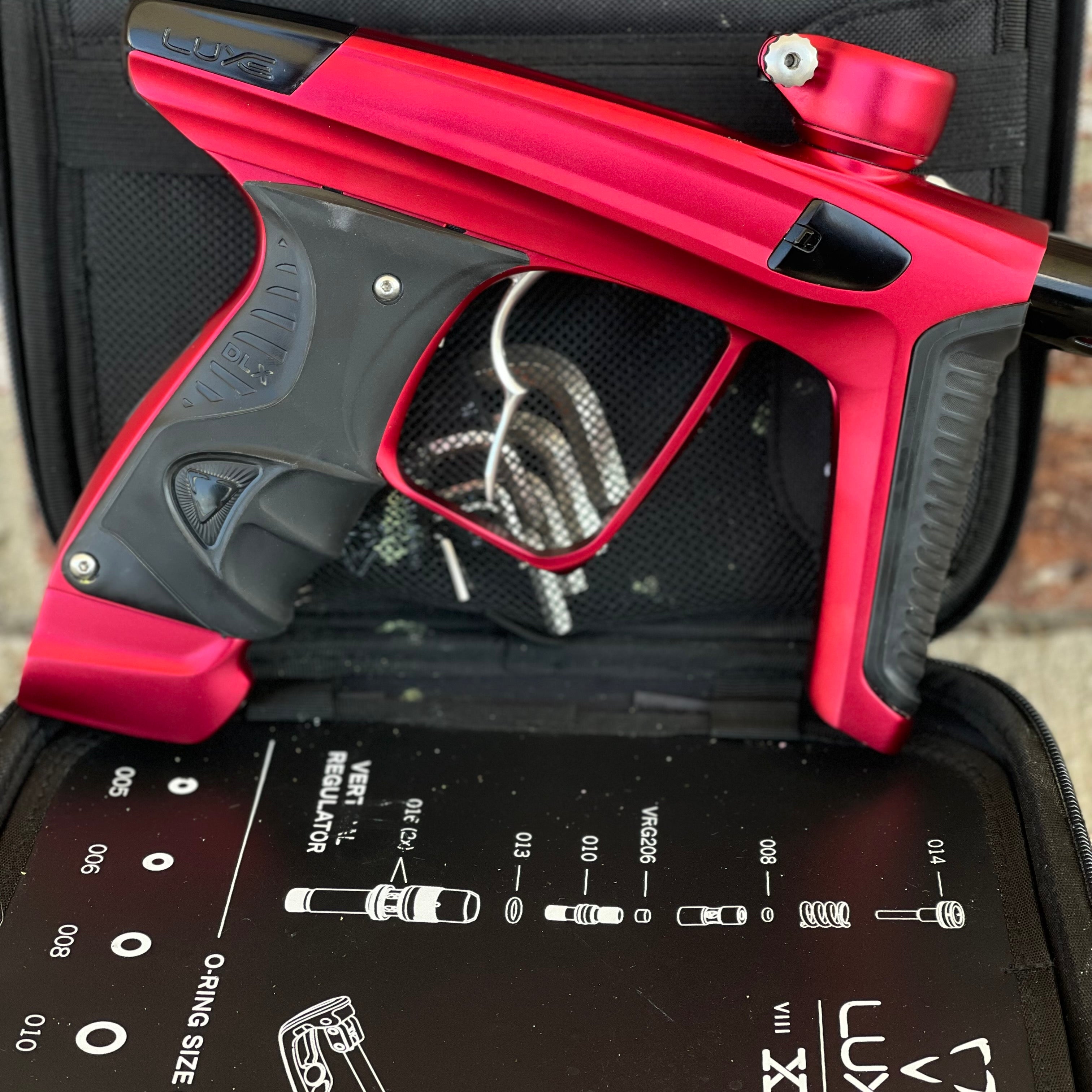Used DLX Luxe X Paintball Gun - Dust Red w/ Infamous Deuce Trigger