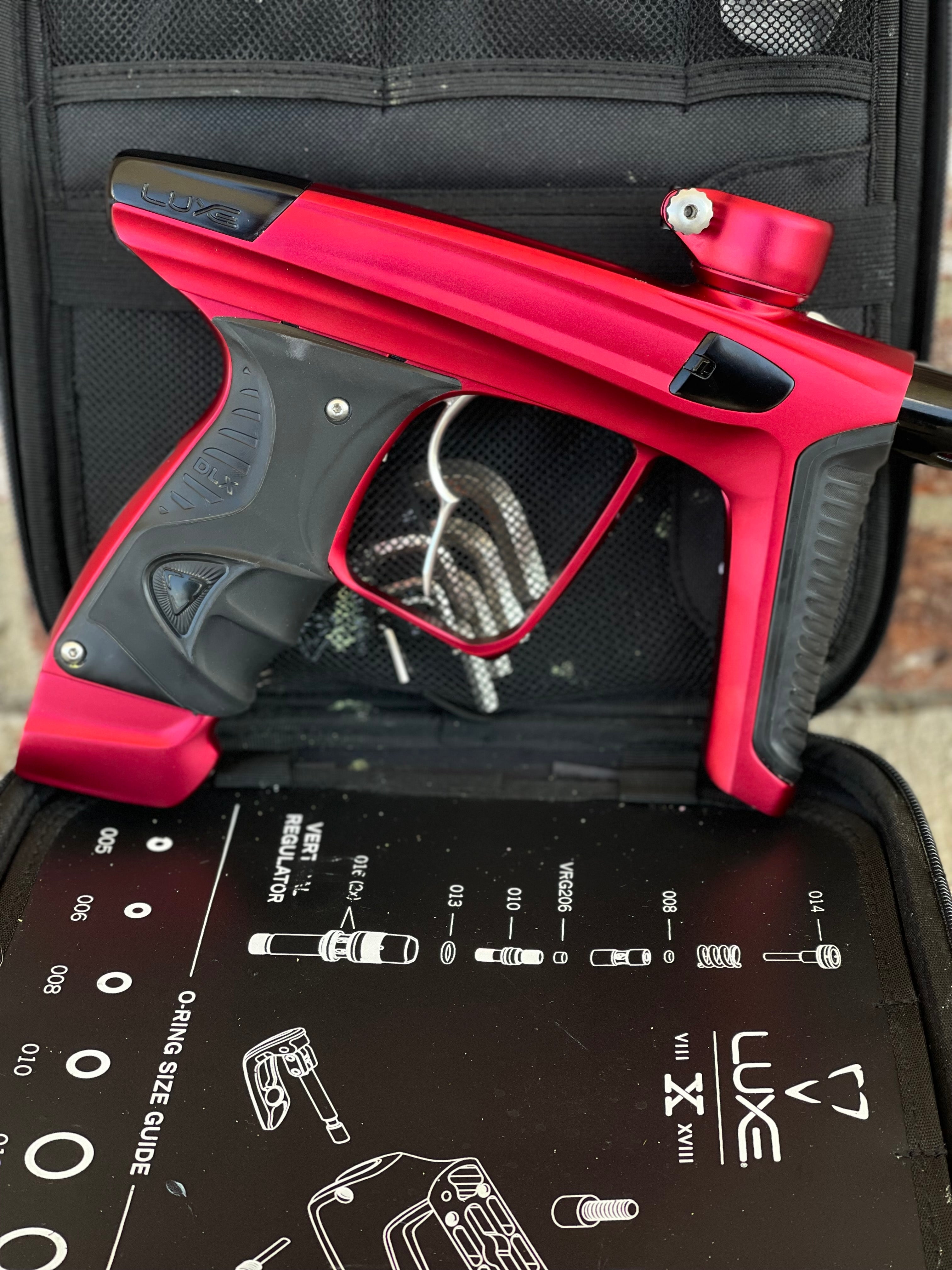 Used DLX Luxe X Paintball Gun - Dust Red w/ Infamous Deuce Trigger