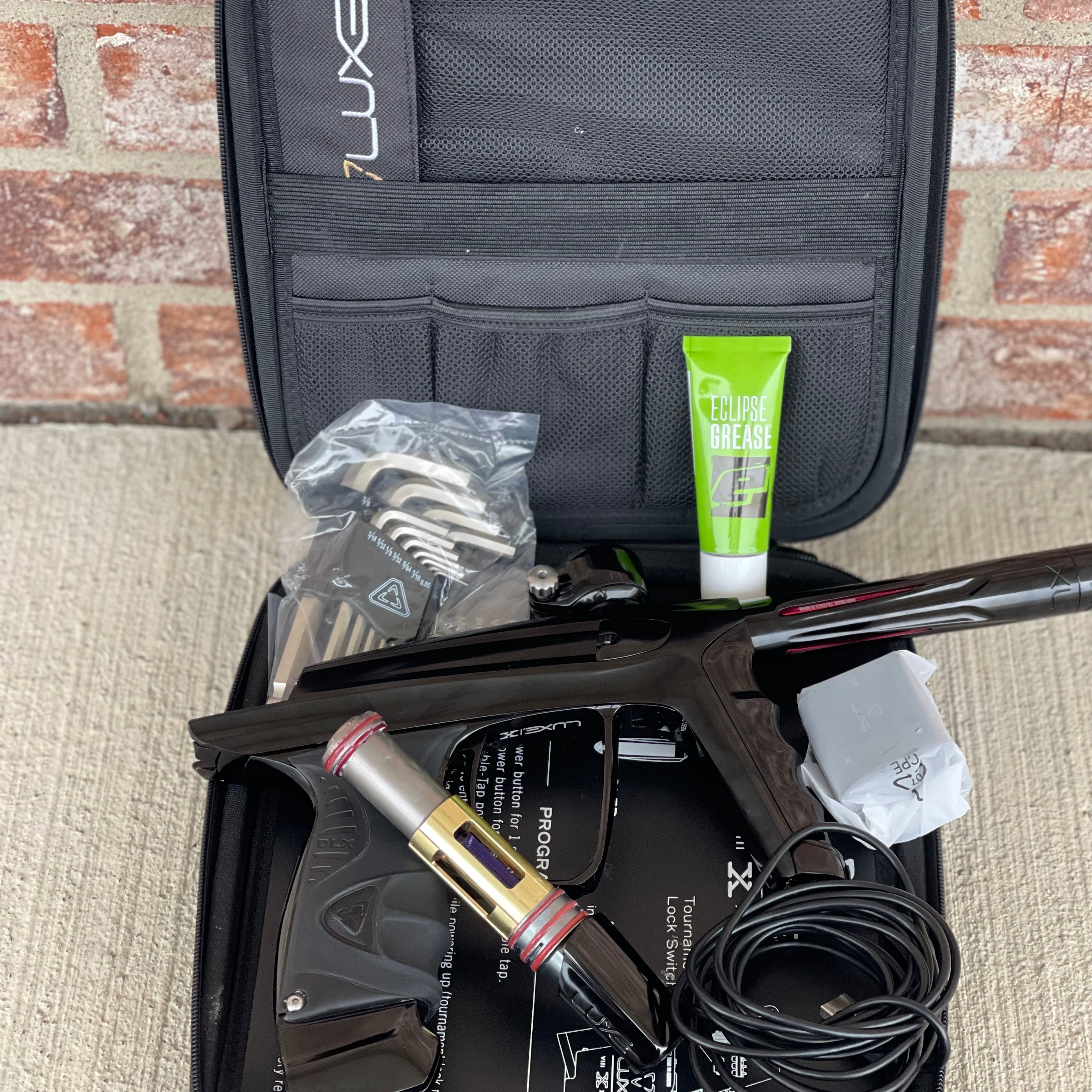Used DLX Luxe X Paintball Gun - Polished Black w/ 16" Freak Tip
