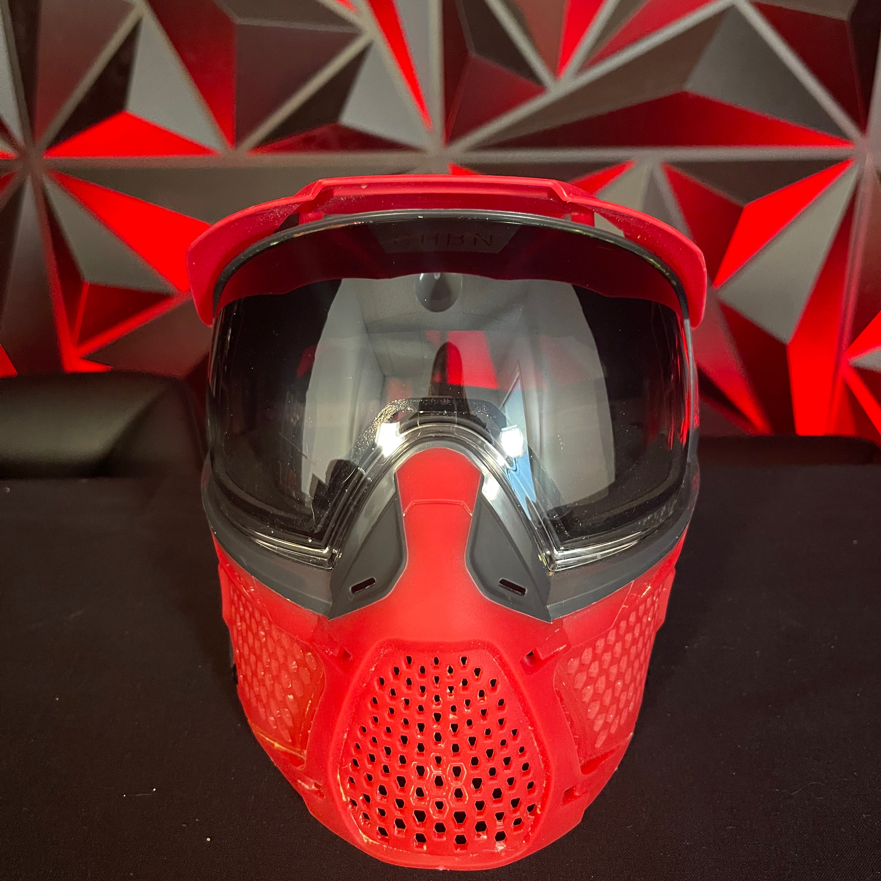 Used Carbon Zero Pro Paintball Mask - LESS Coverage - Crimson (Red/Black) w/ Case and spare visor clip