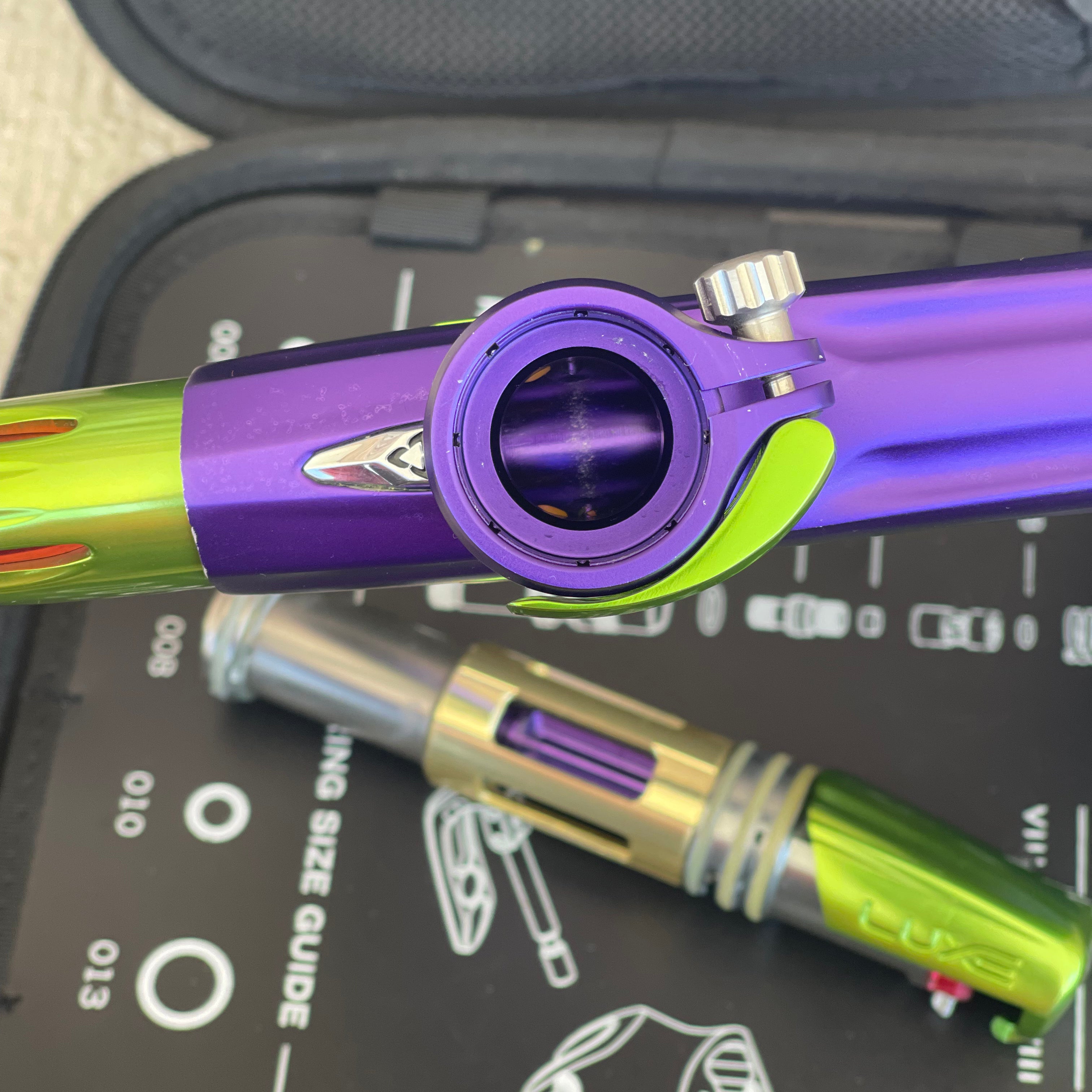 Used DLX Luxe X Paintball Gun - Dust Purple / Polished Green