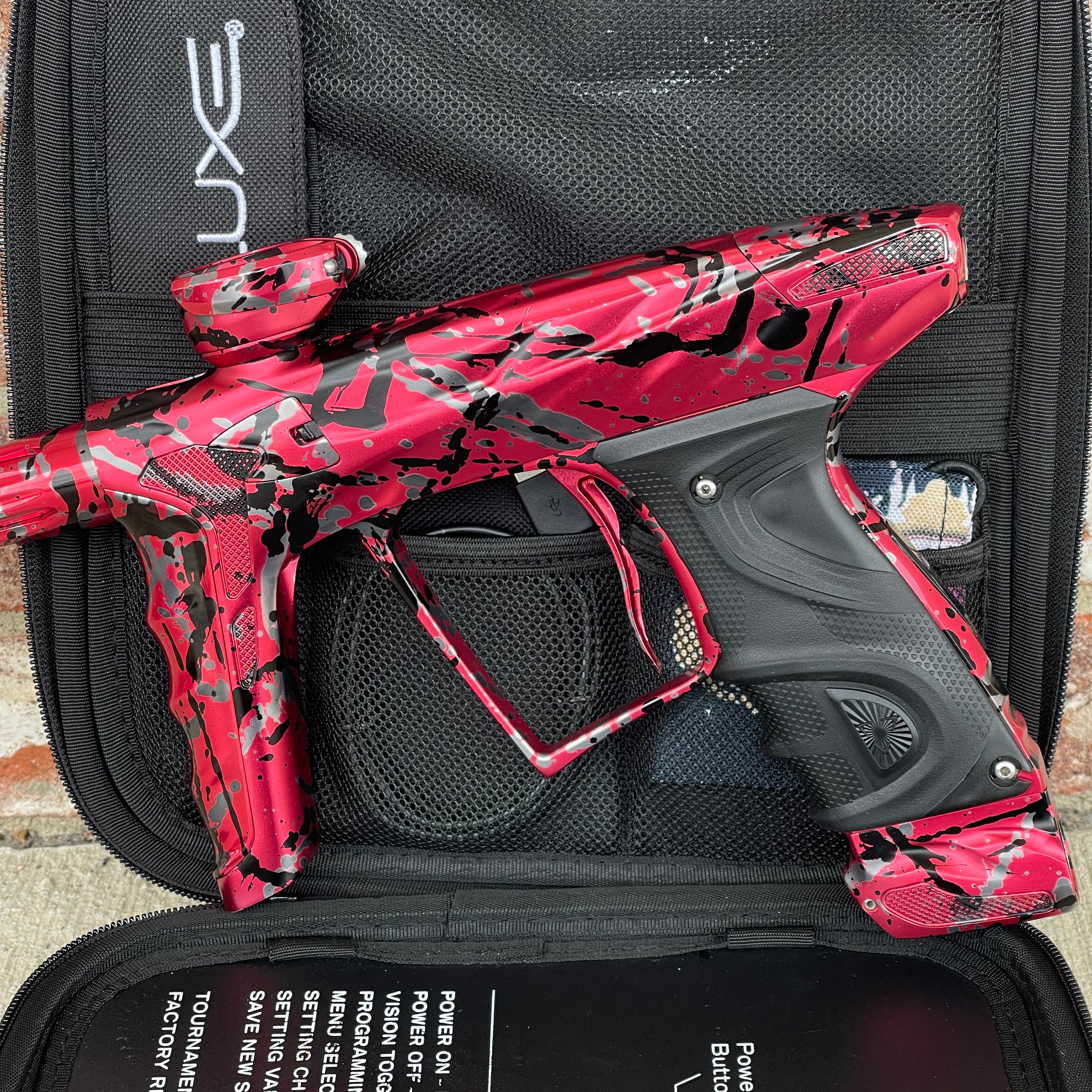 Used DLX HK Army A51 Luxe X Paintball Gun - Red w/ Black & Grey Splash