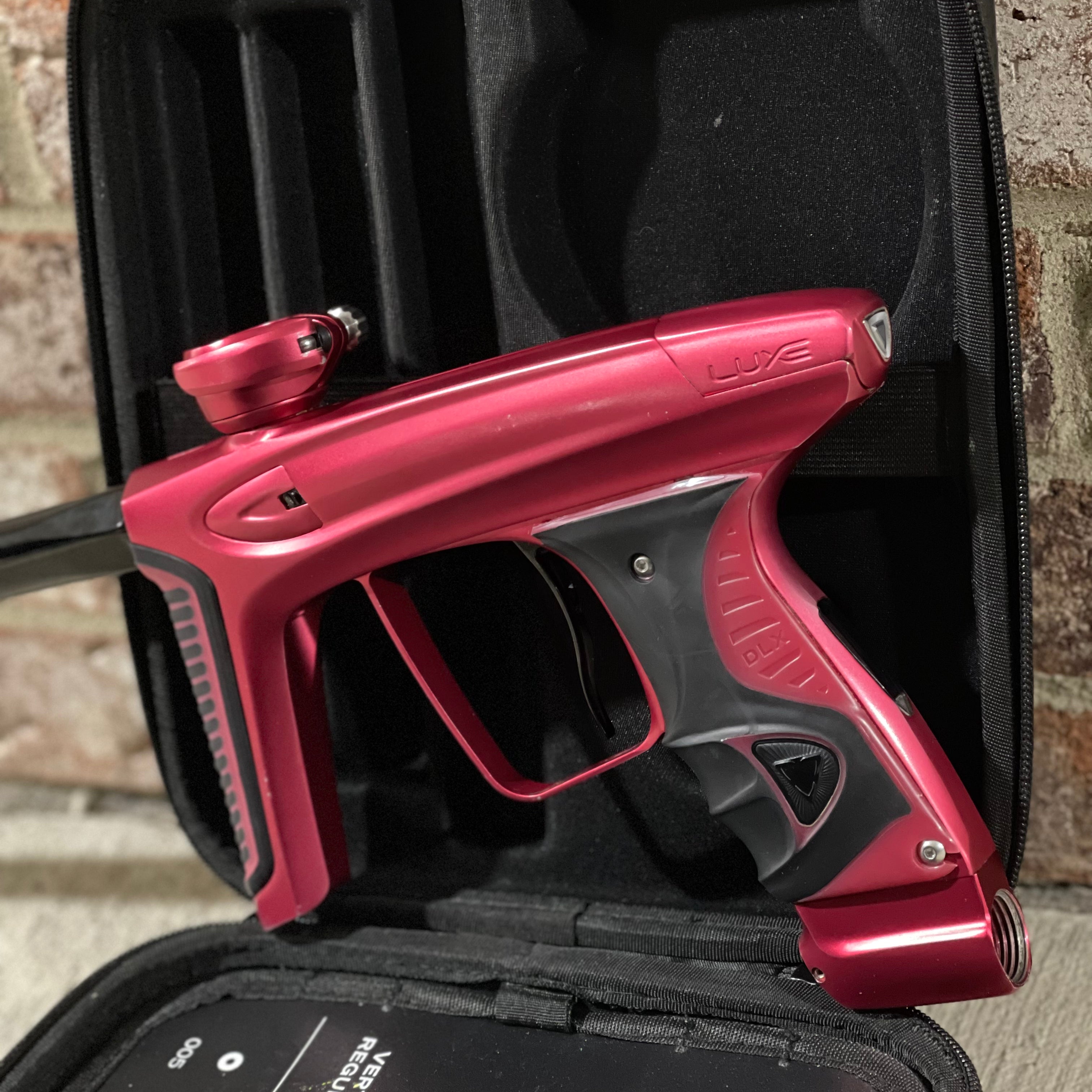 Used DLX Luxe Ice Paintball Gun - Dust Red / Dust Red w/ Inception Barrel, Encore Bolt/Stock Bolt, Scythe Trigger and Stock Trigger, Large Spare Part Kits