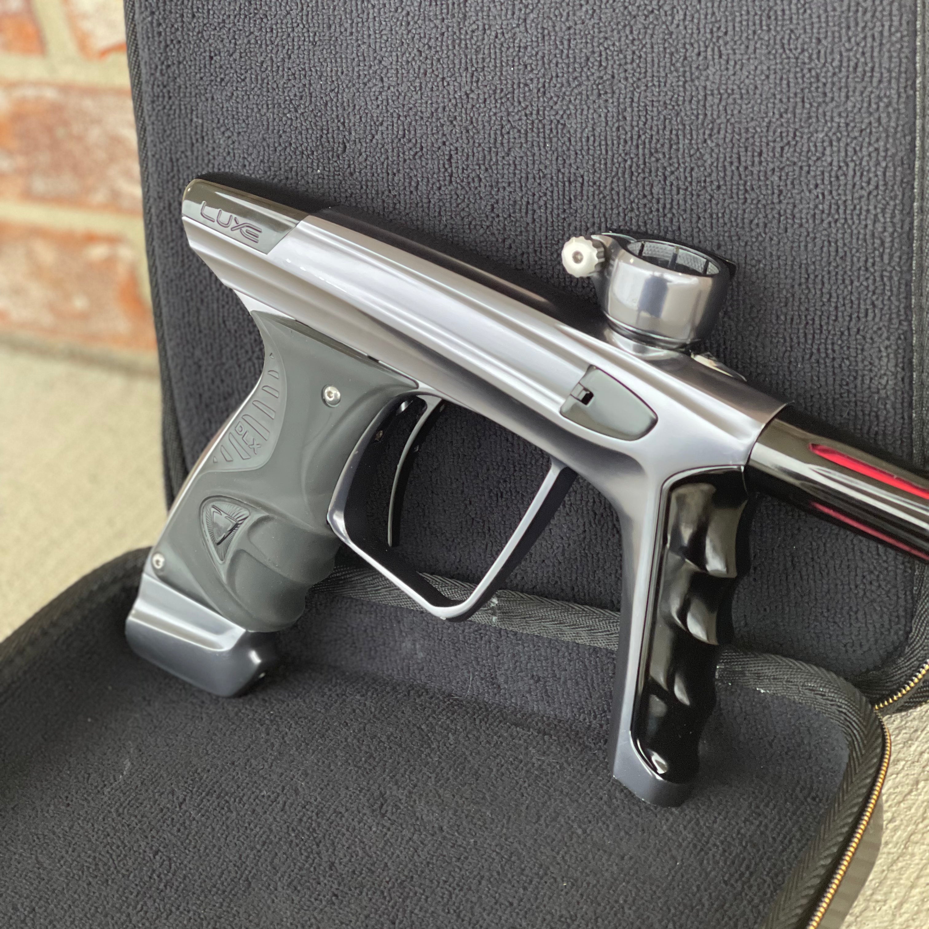 Used DLX Luxe X Paintball Gun - Dust Pewter/Polished Black w/ HK Army Exo 2.0 Case