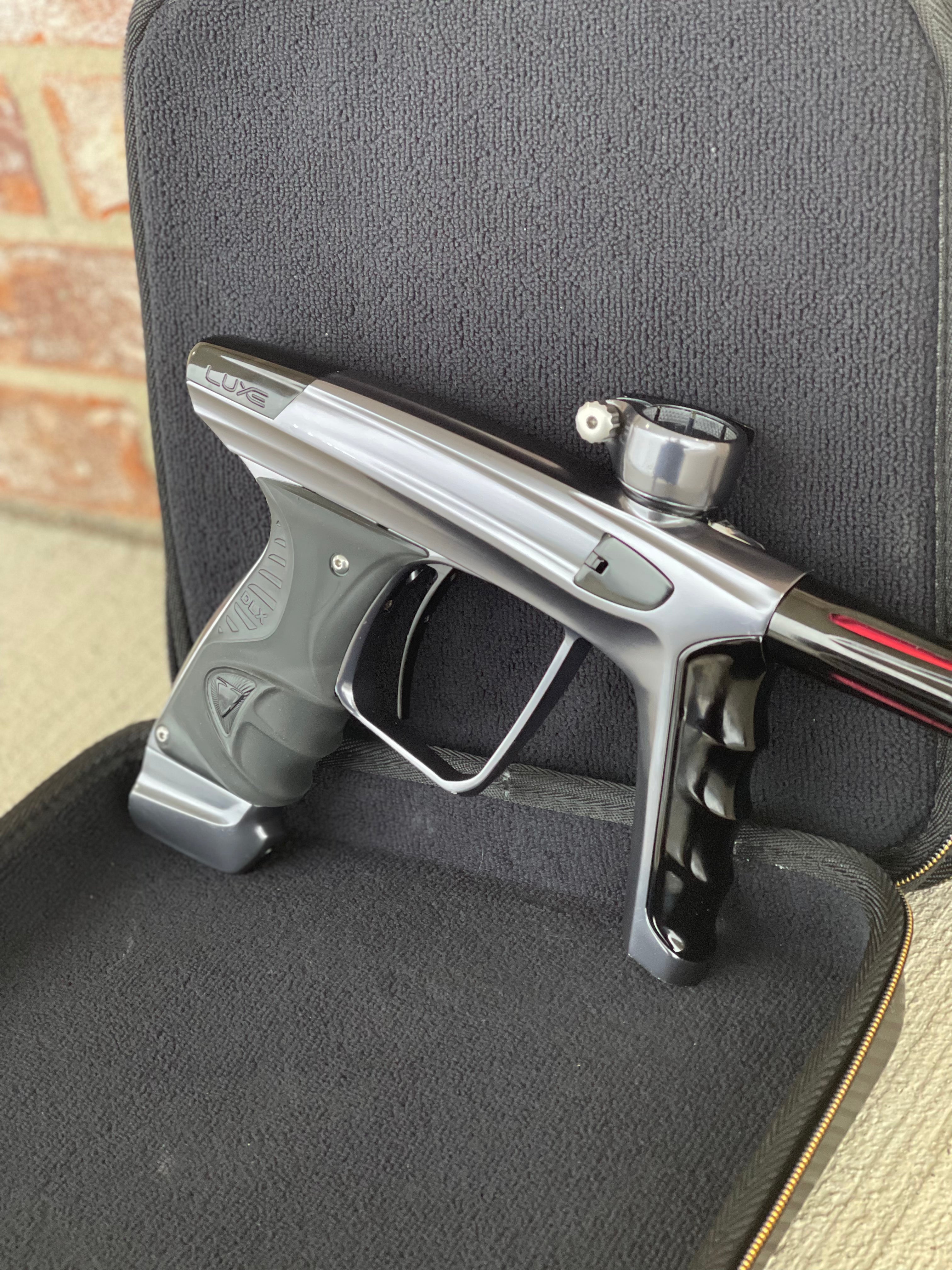 Used DLX Luxe X Paintball Gun - Dust Pewter/Polished Black w/ HK Army Exo 2.0 Case