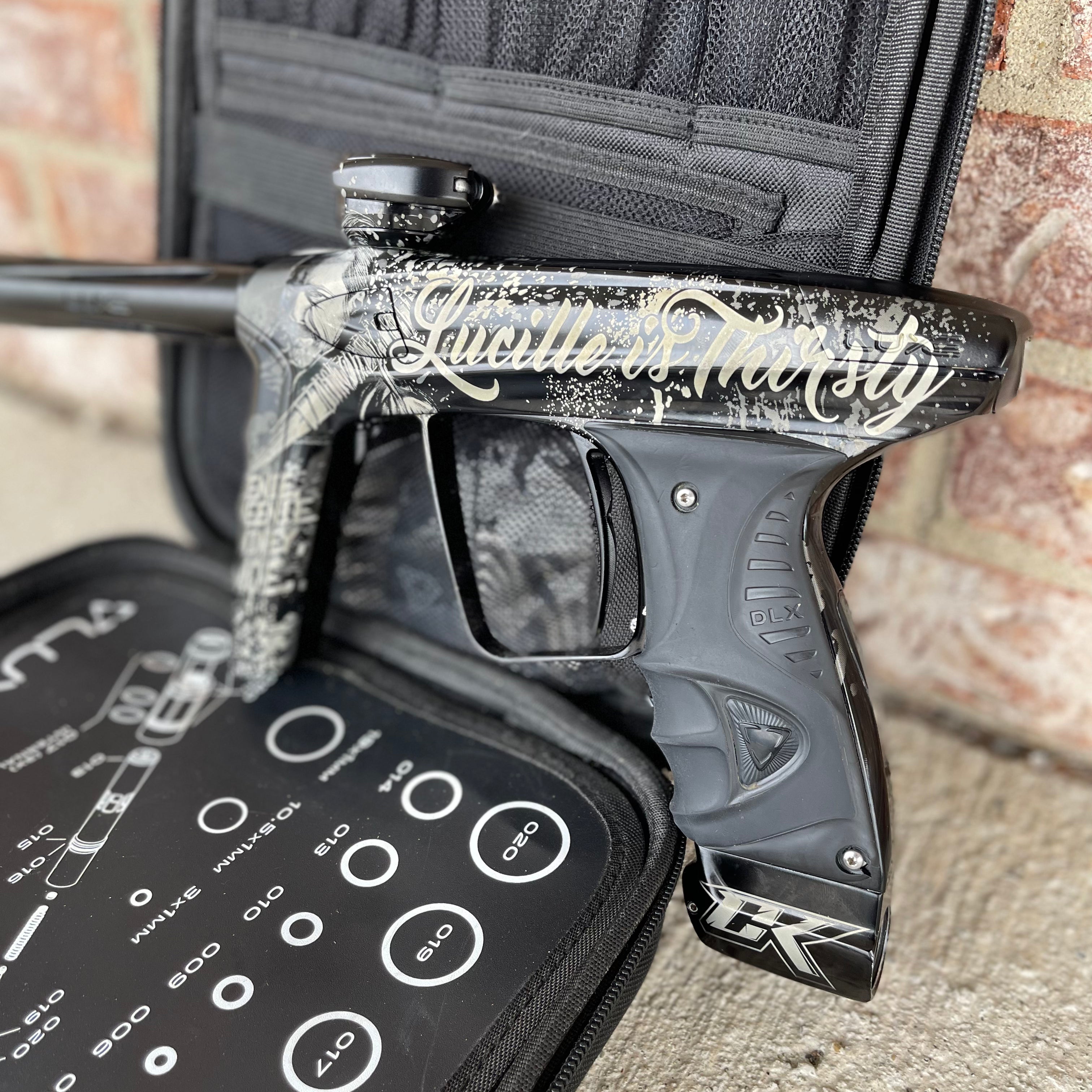 Used DLX Luxe Ice Paintball Gun - Gloss Black/Dust Black w/ CK "Lucille is Thirsty" Laser Engraving