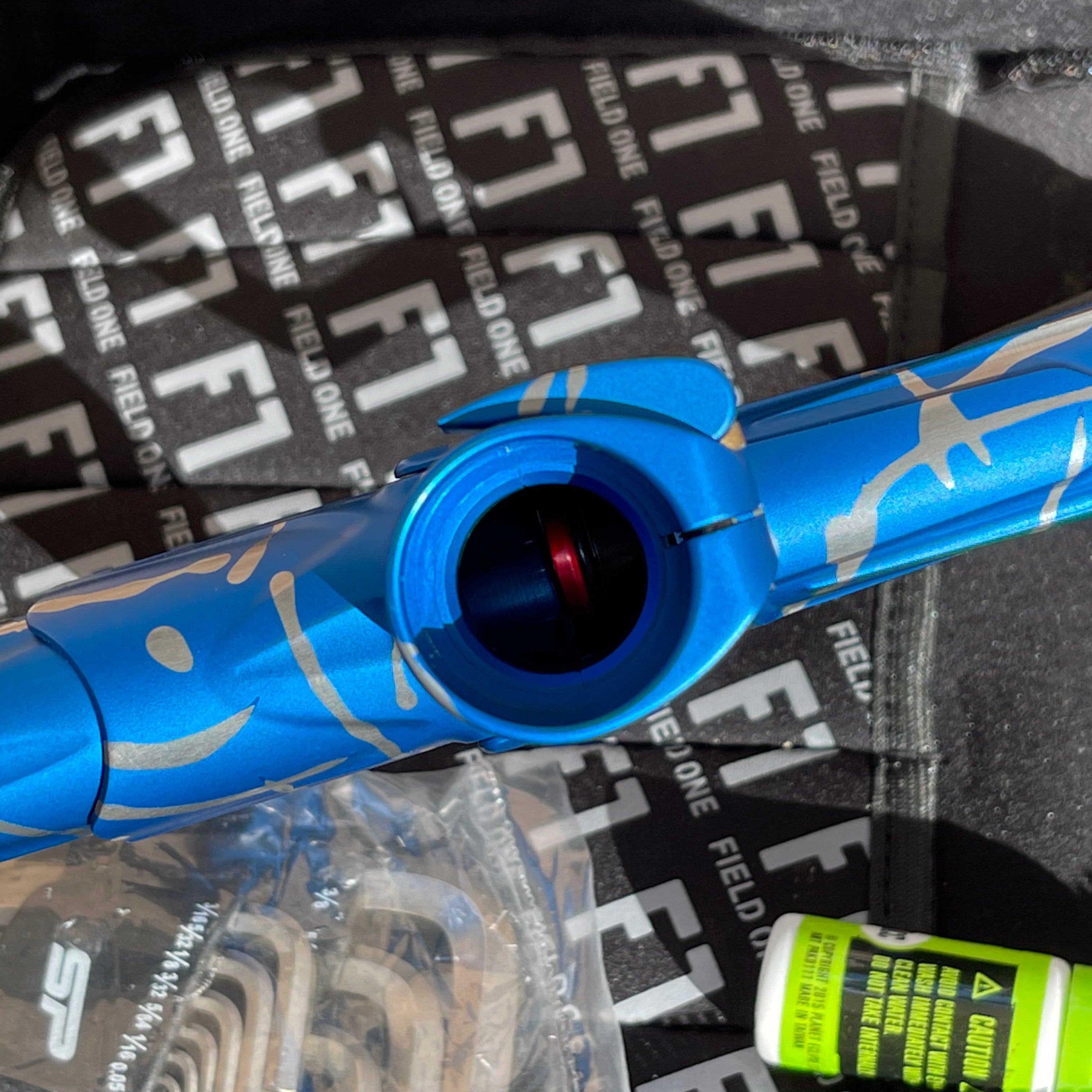 Used Bob Long G6R OLED Paintball Gun - Z Cut - Blue/Silver Splash