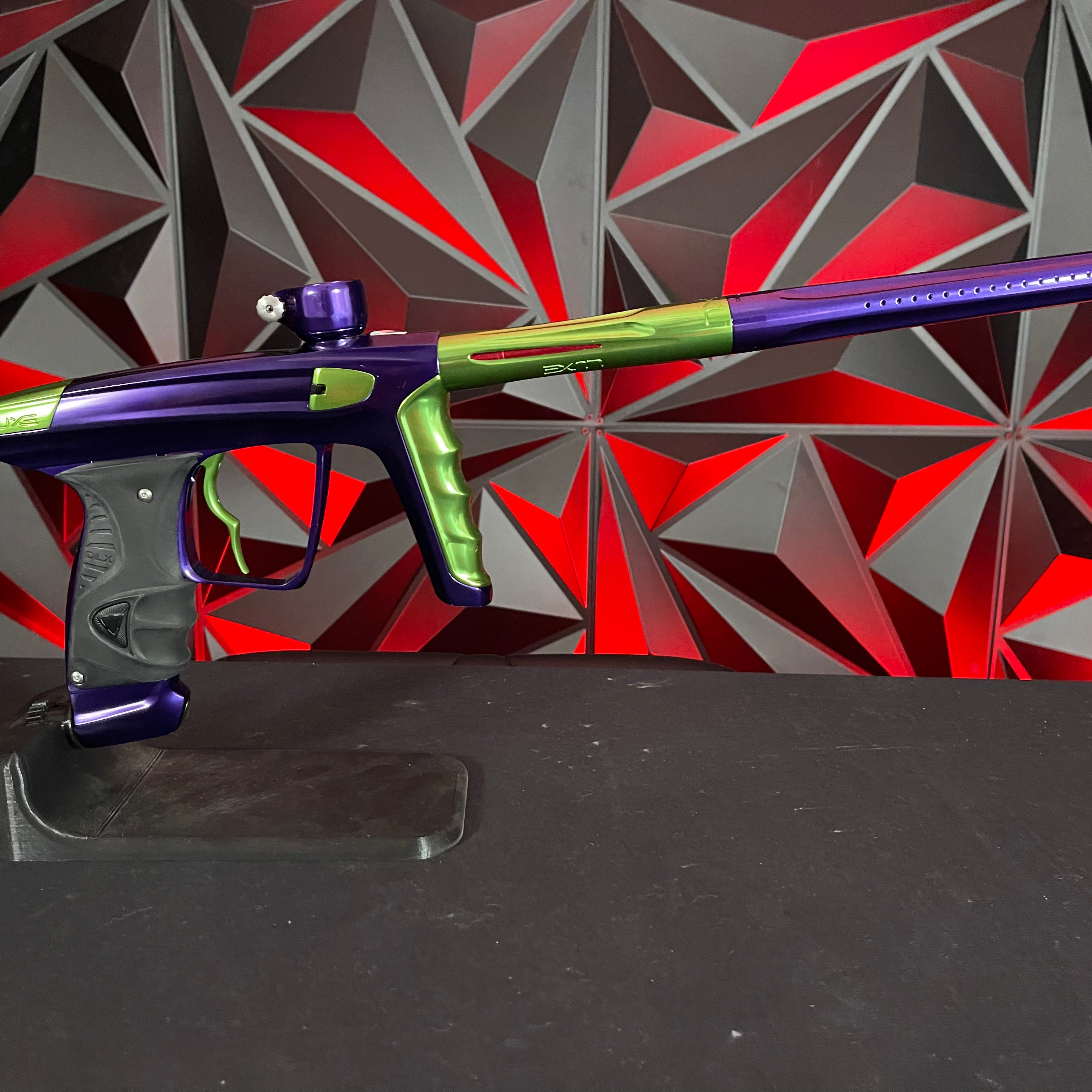 Used DLX Luxe X Paintball Gun - Gloss Purple / Gloss Lime w/ Deuce Trigger