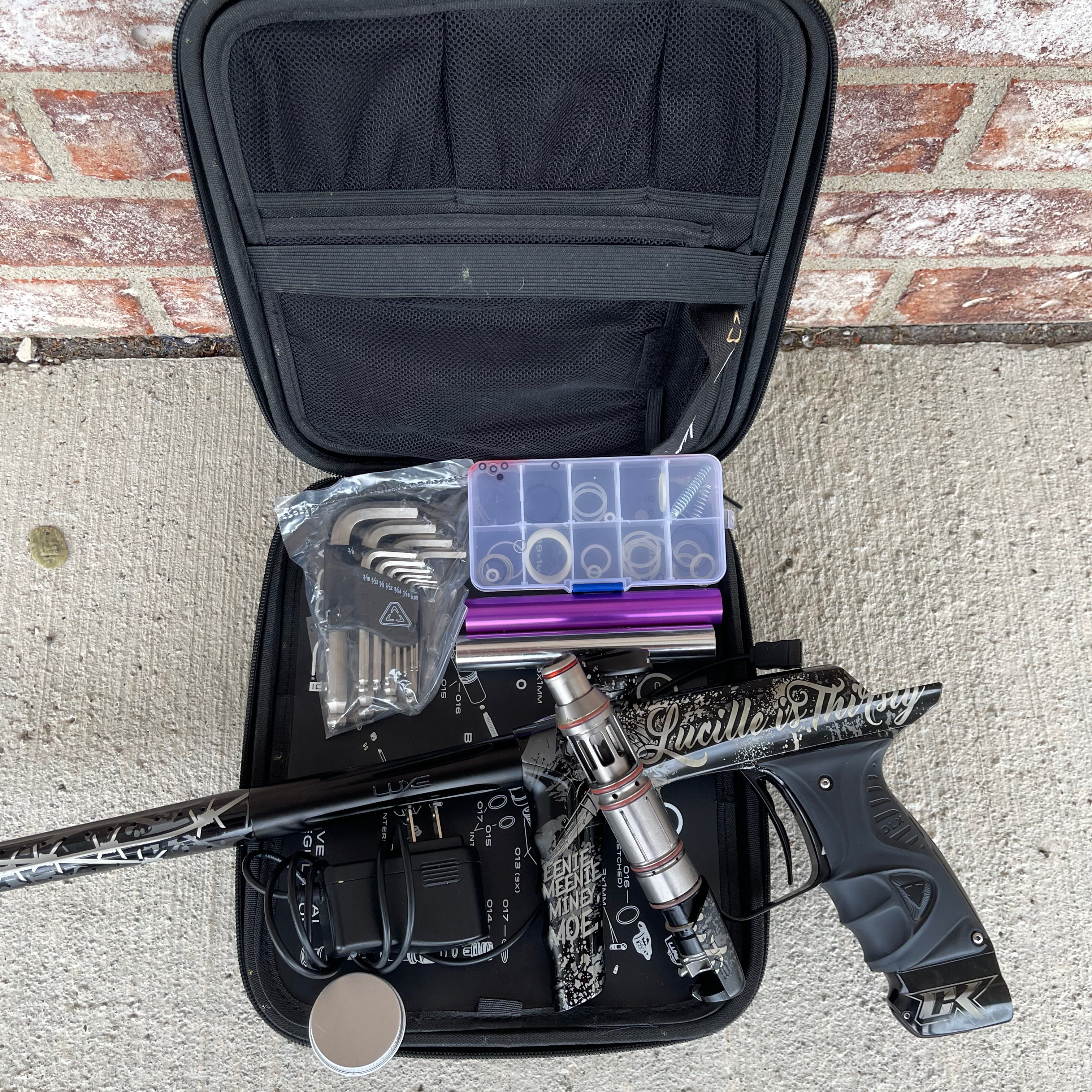 Used DLX Luxe Ice Paintball Gun - Gloss Black/Dust Black w/ CK "Lucille is Thirsty" Laser Engraving