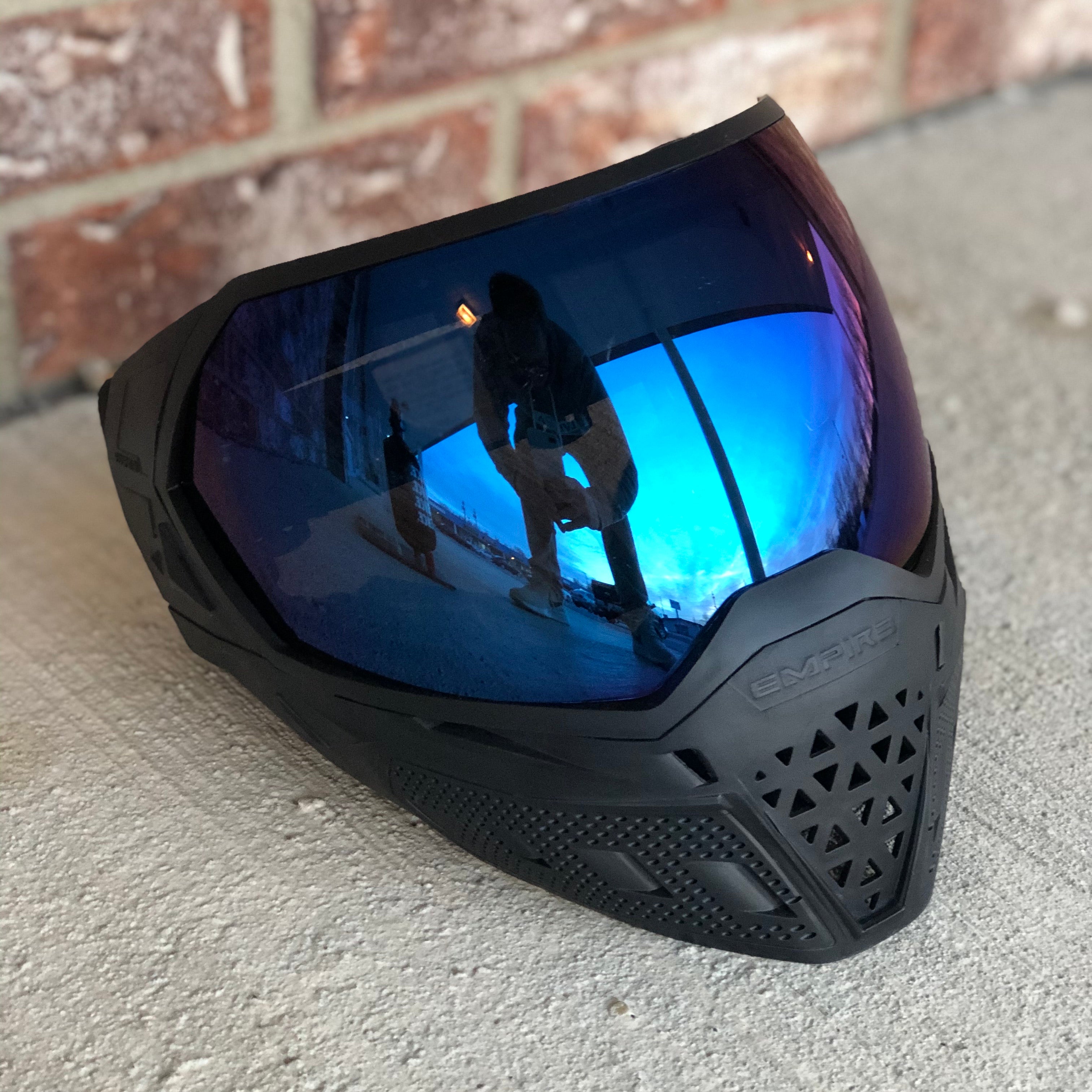 Used Empire EVS Paintball Mask- Black w/ Blue Mirror Lens
