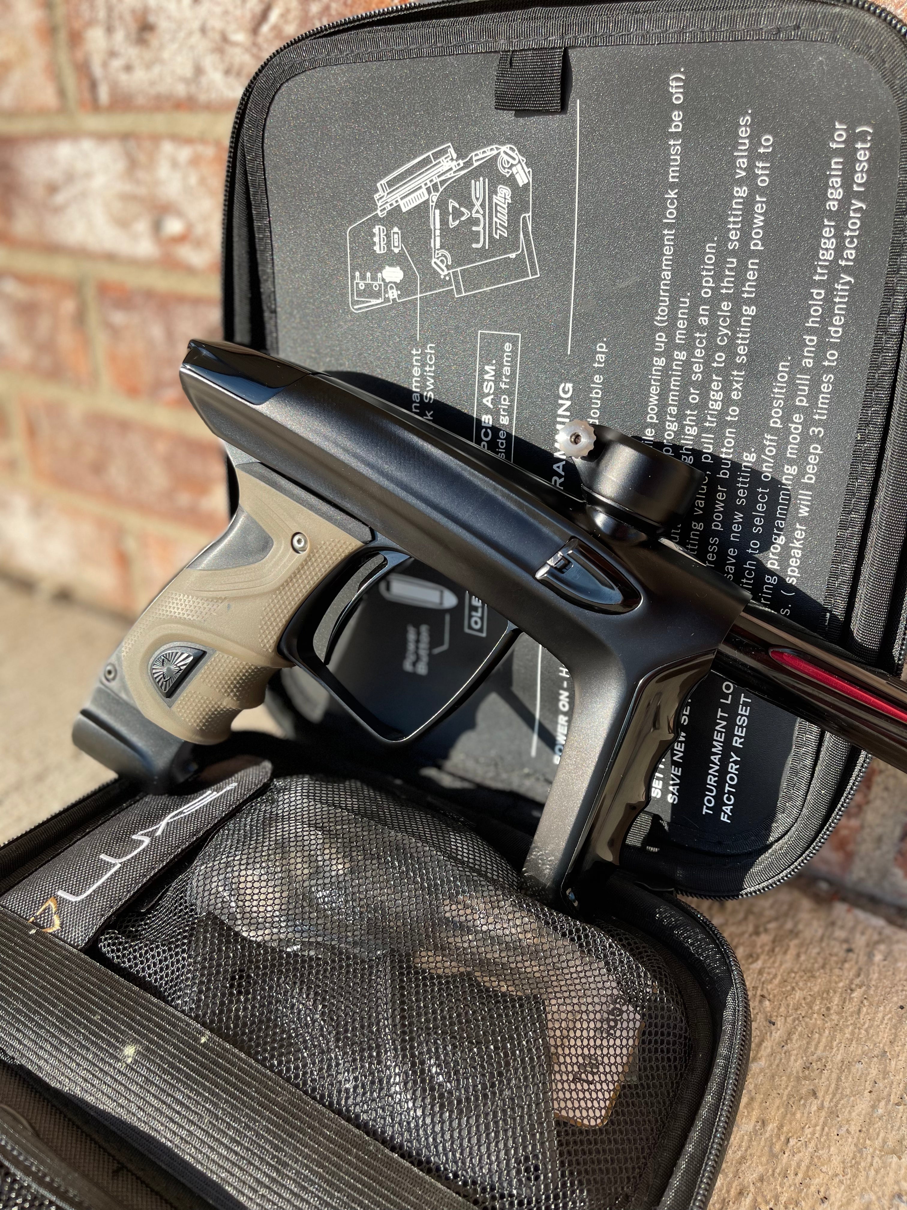 Used DLX Luxe TM40 Paintball Gun - Dust Black / Gloss Black w/ Tan Grips