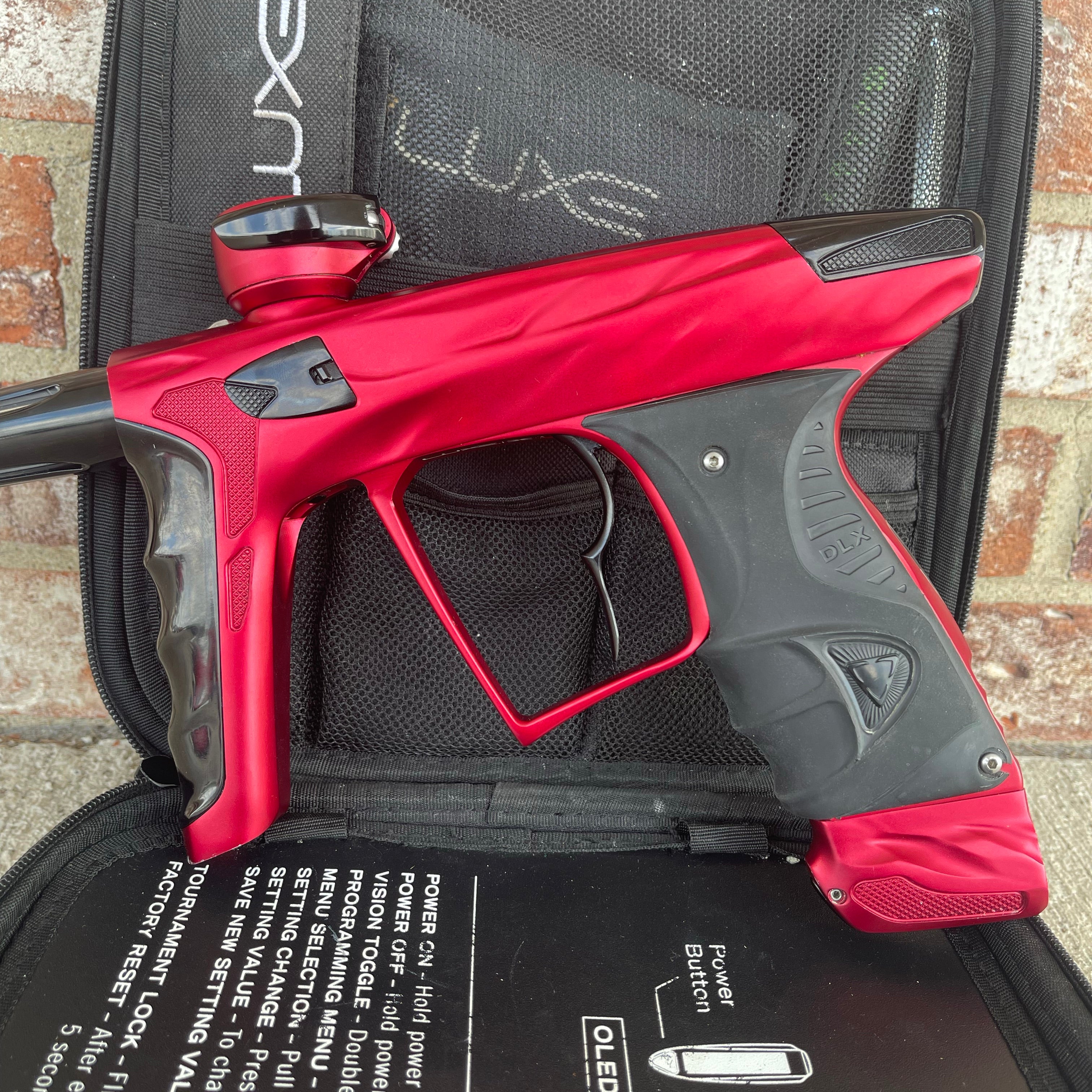 Used HK Army DLX Luxe X A51 Paintball Gun - Dust Red/Polished Black w/Infamous Deuce Trigger & Carbon IC Barrel