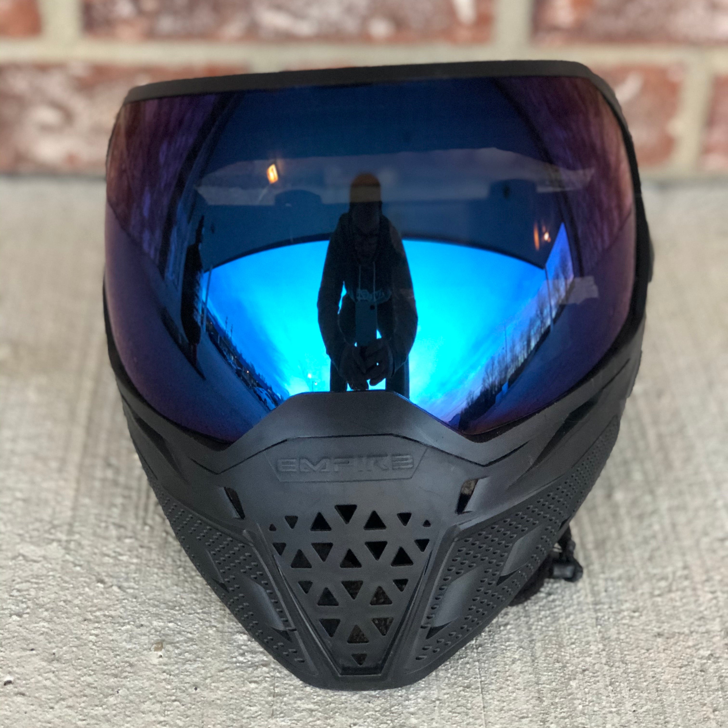 Used Empire EVS Paintball Mask- Black w/ Blue Mirror Lens