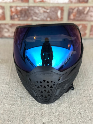Used Empire EVS Paintball Mask- Black w/ Blue Mirror Lens