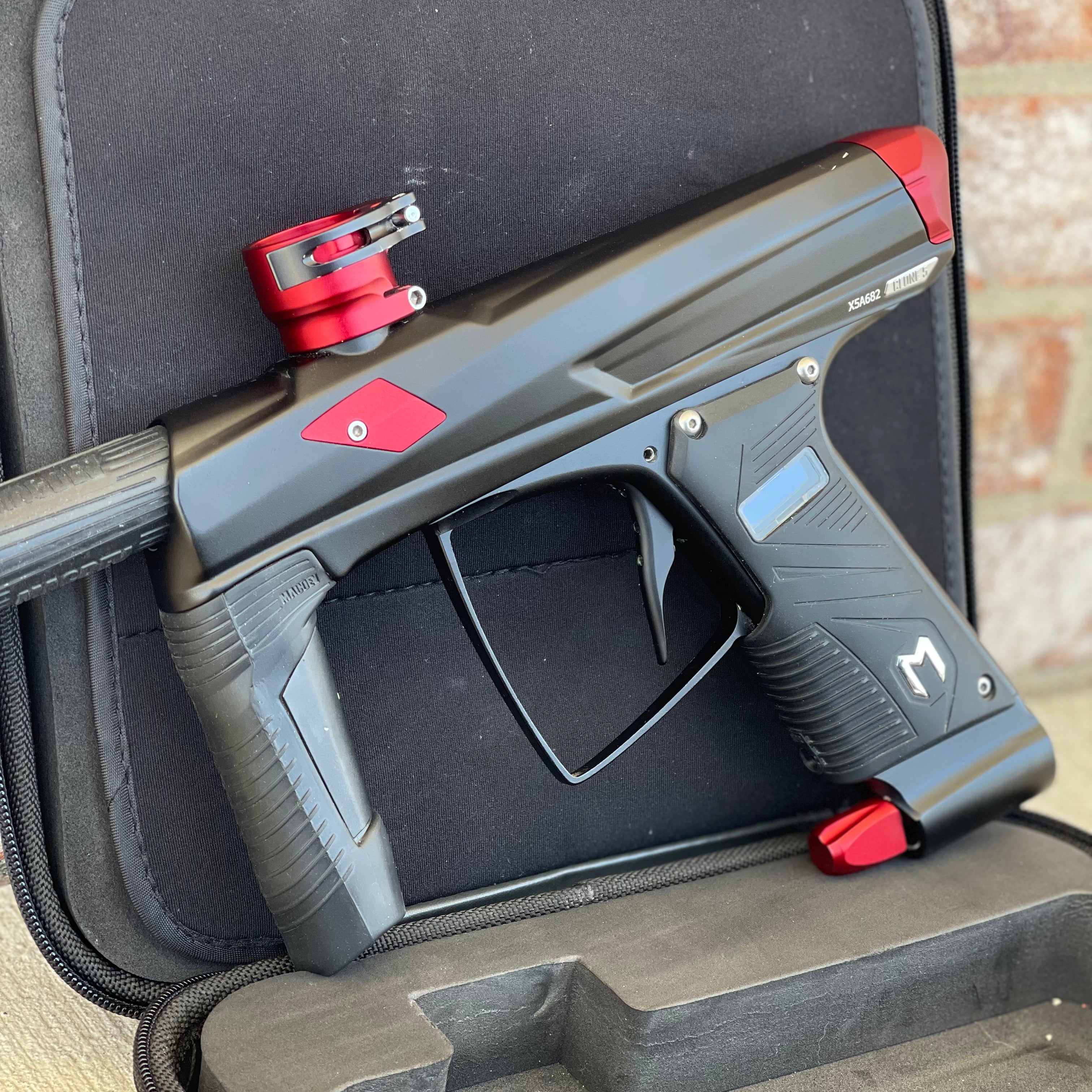 Used MacDev Clone 5S Paintball Gun - Dust Black/Red with Infinity Drive