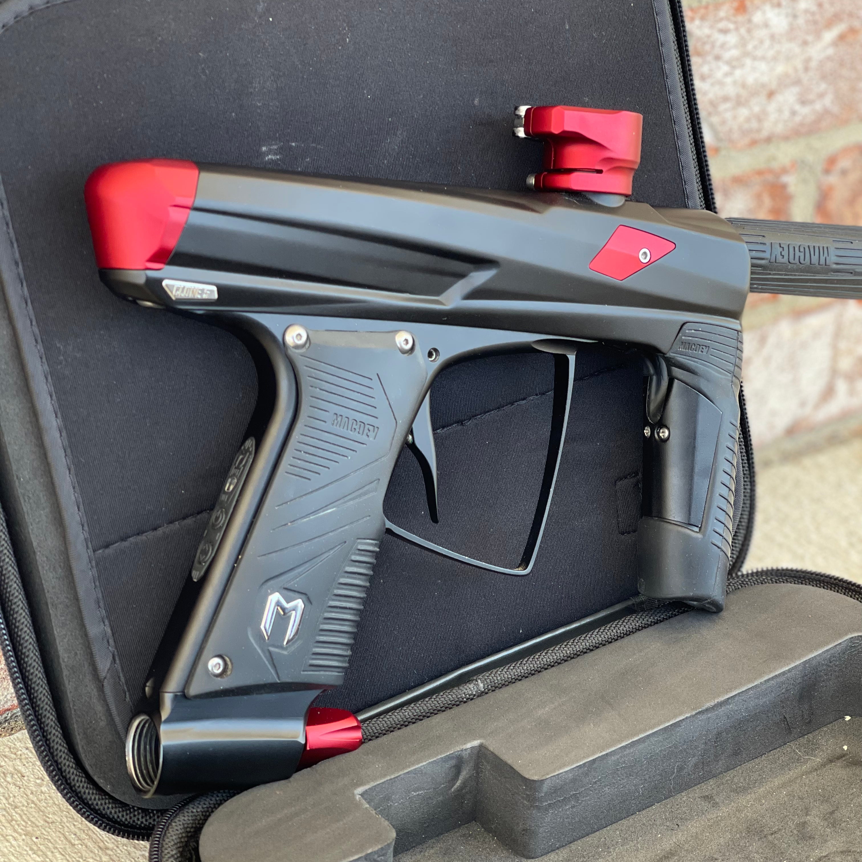 Used MacDev Clone 5S Paintball Gun - Dust Black/Red with Infinity Drive