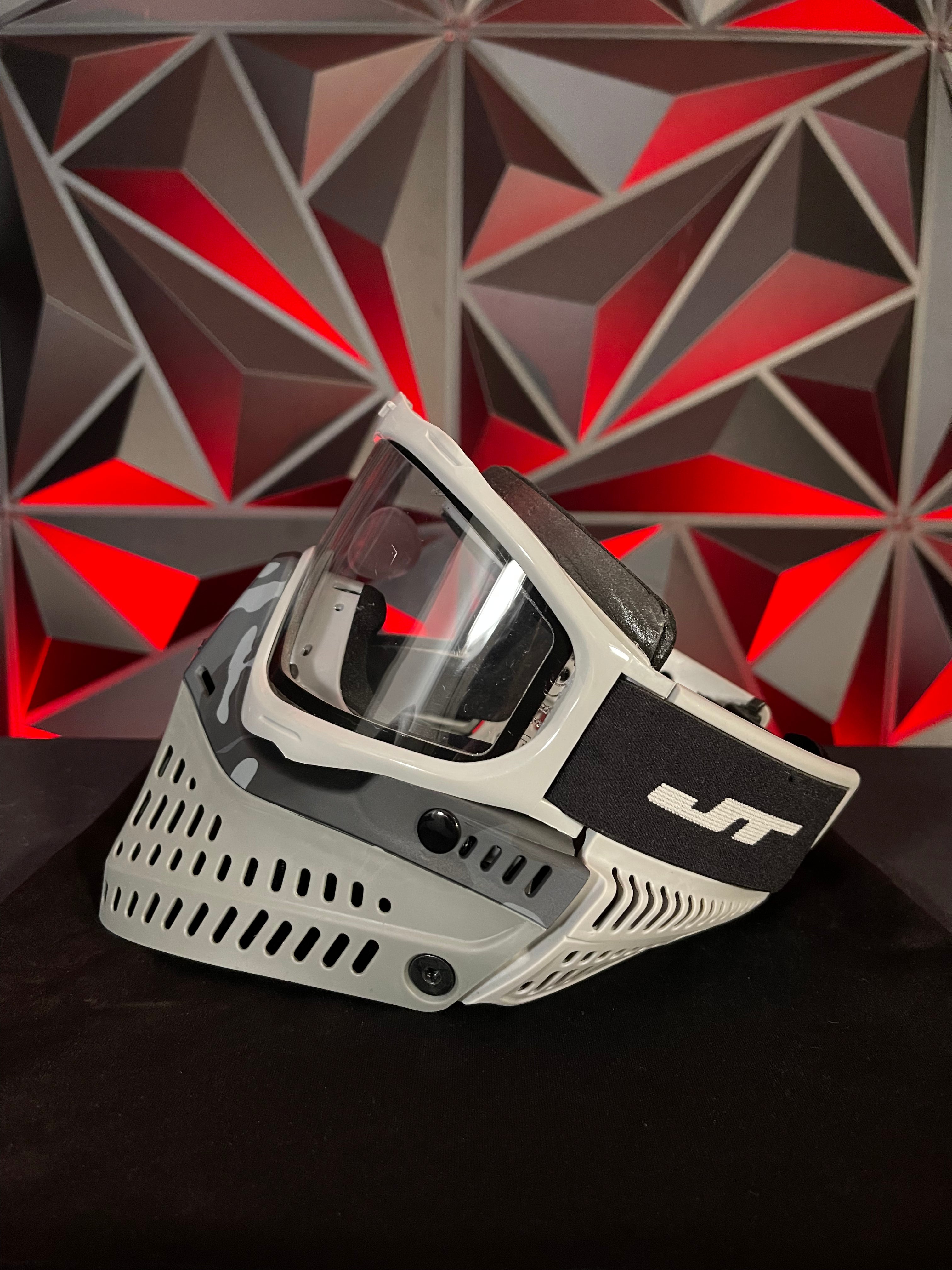 Used JT Proflex Paintball Mask - Grey/Black Camo Skirt/Grey Frame w/Soft Goggle Bag