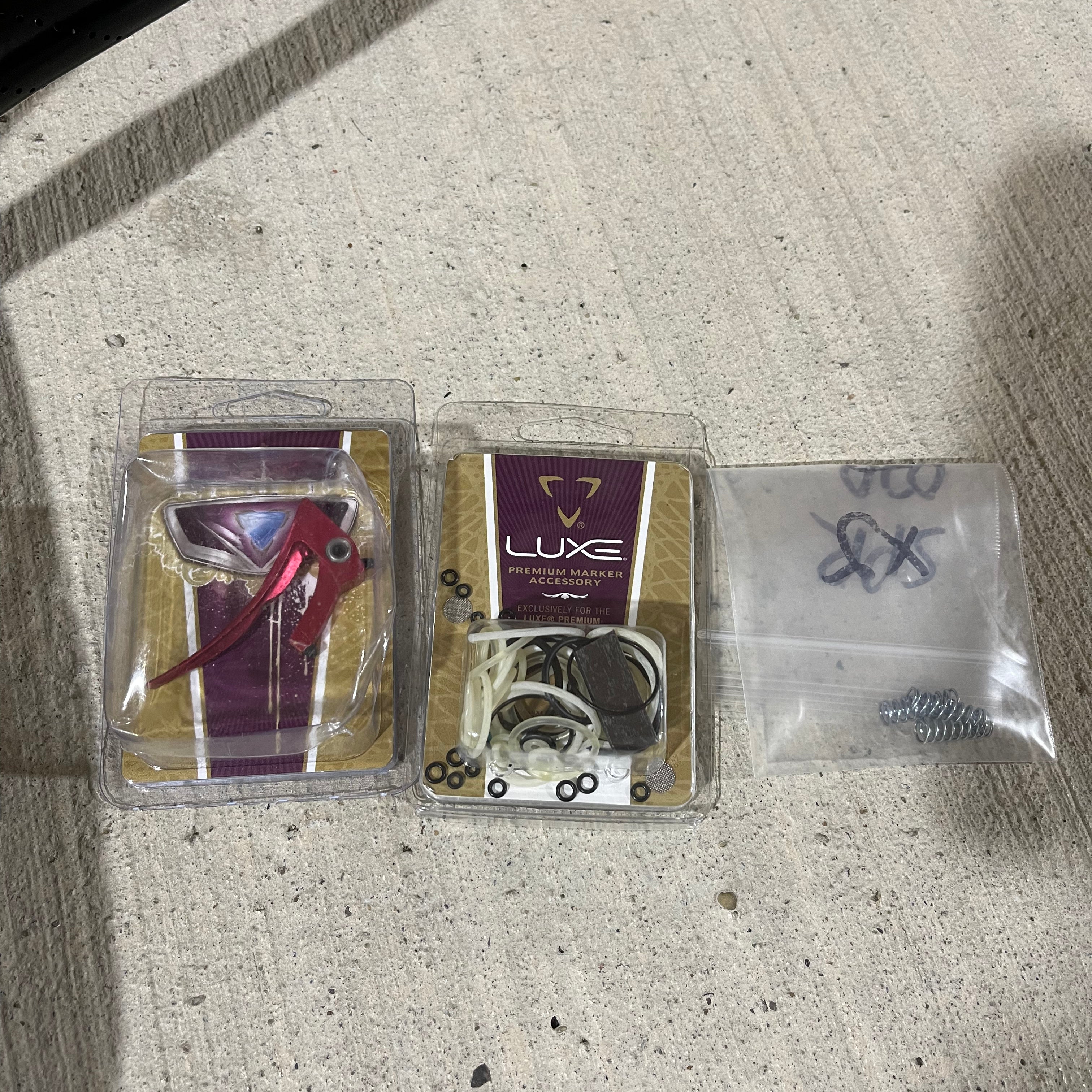 Used DLX Luxe Ice Paintball Gun - Dust Red / Dust Red w/ Inception Barrel, Encore Bolt/Stock Bolt, Scythe Trigger and Stock Trigger, Large Spare Part Kits