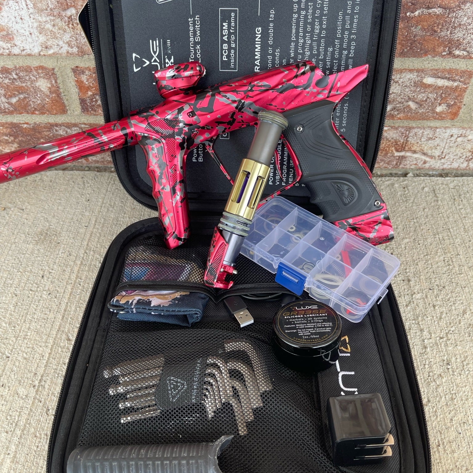 Used DLX HK Army A51 Luxe X Paintball Gun - Red w/ Black & Grey Splash