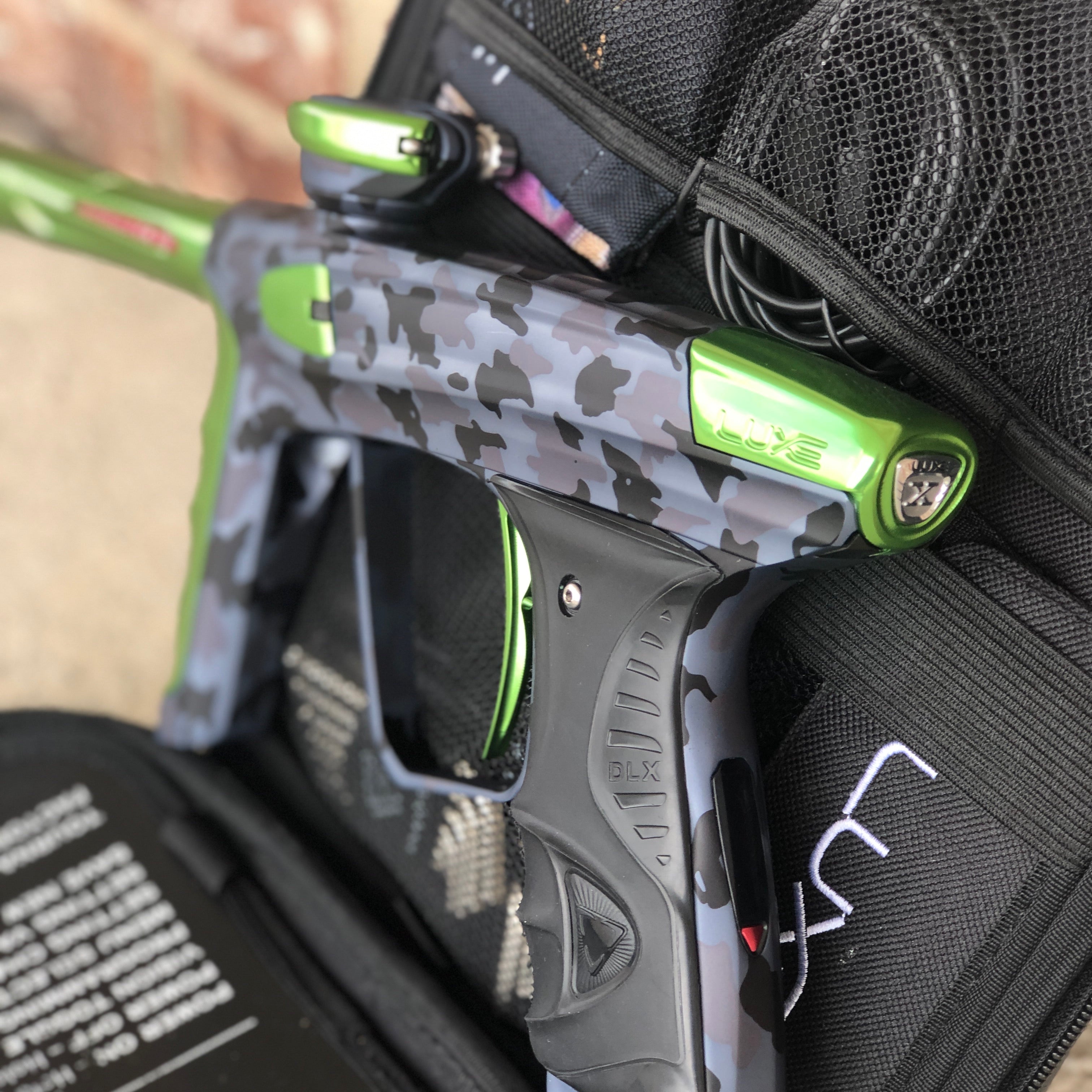 Used DLX Luxe X Paintball Gun - Urban Camo with Lime Accents