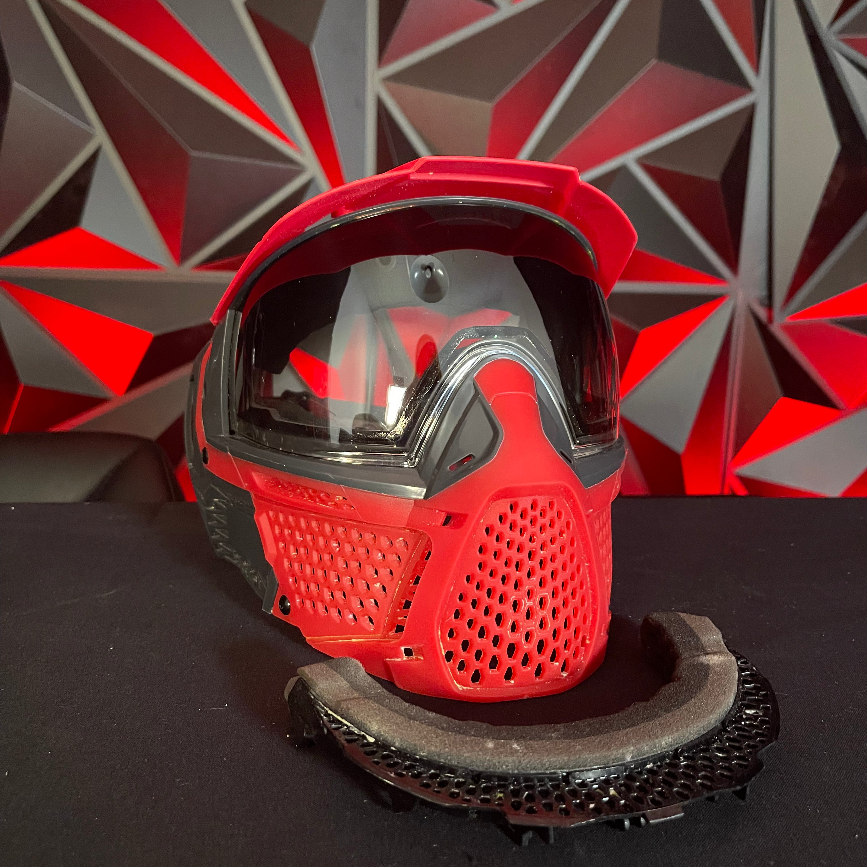 Used Carbon Zero Pro Paintball Mask - LESS Coverage - Crimson (Red/Black) w/ Case and spare visor clip