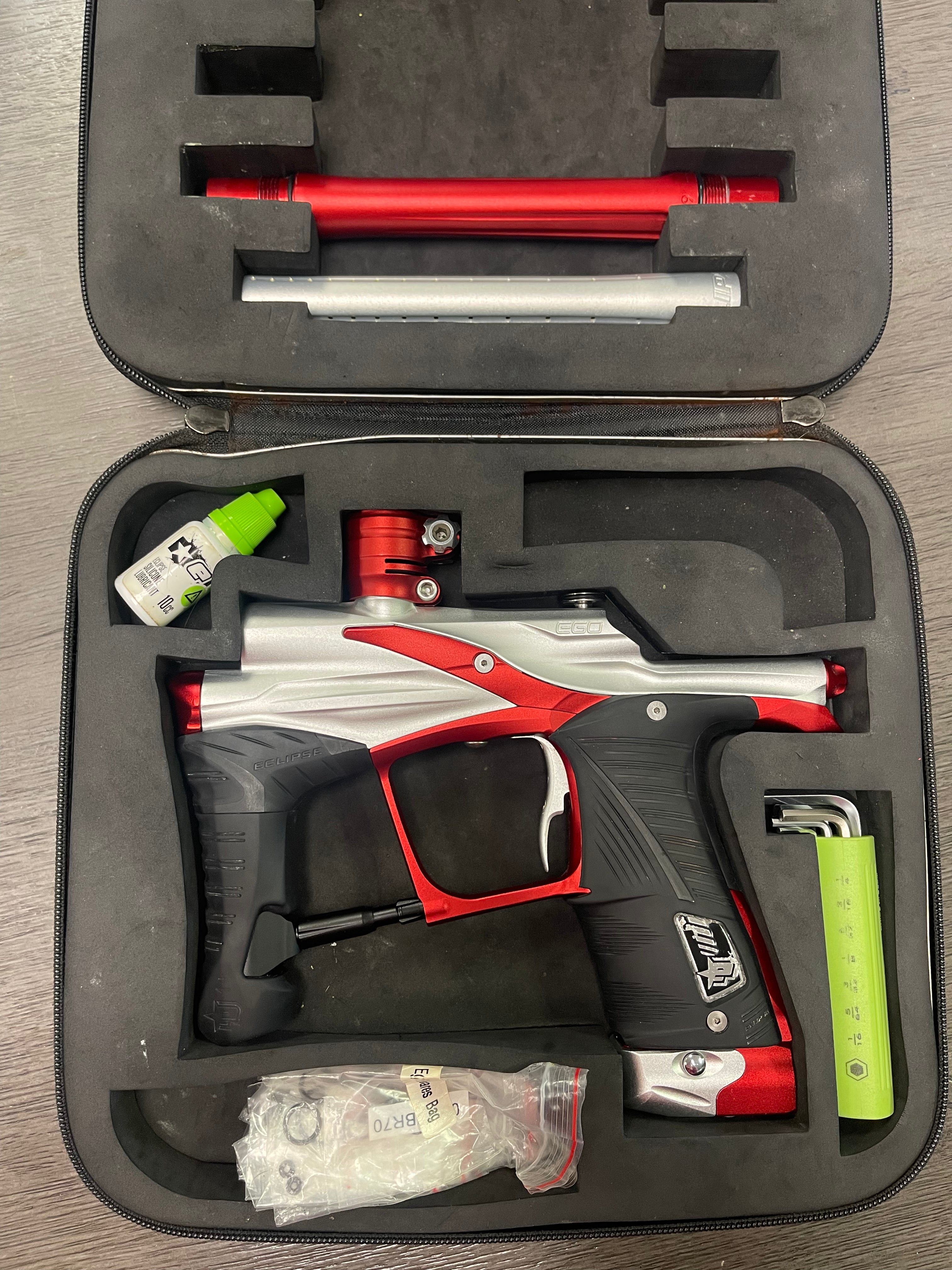 Used Planet Eclipse Ego Lv1 Paintball Marker- Silver / Red