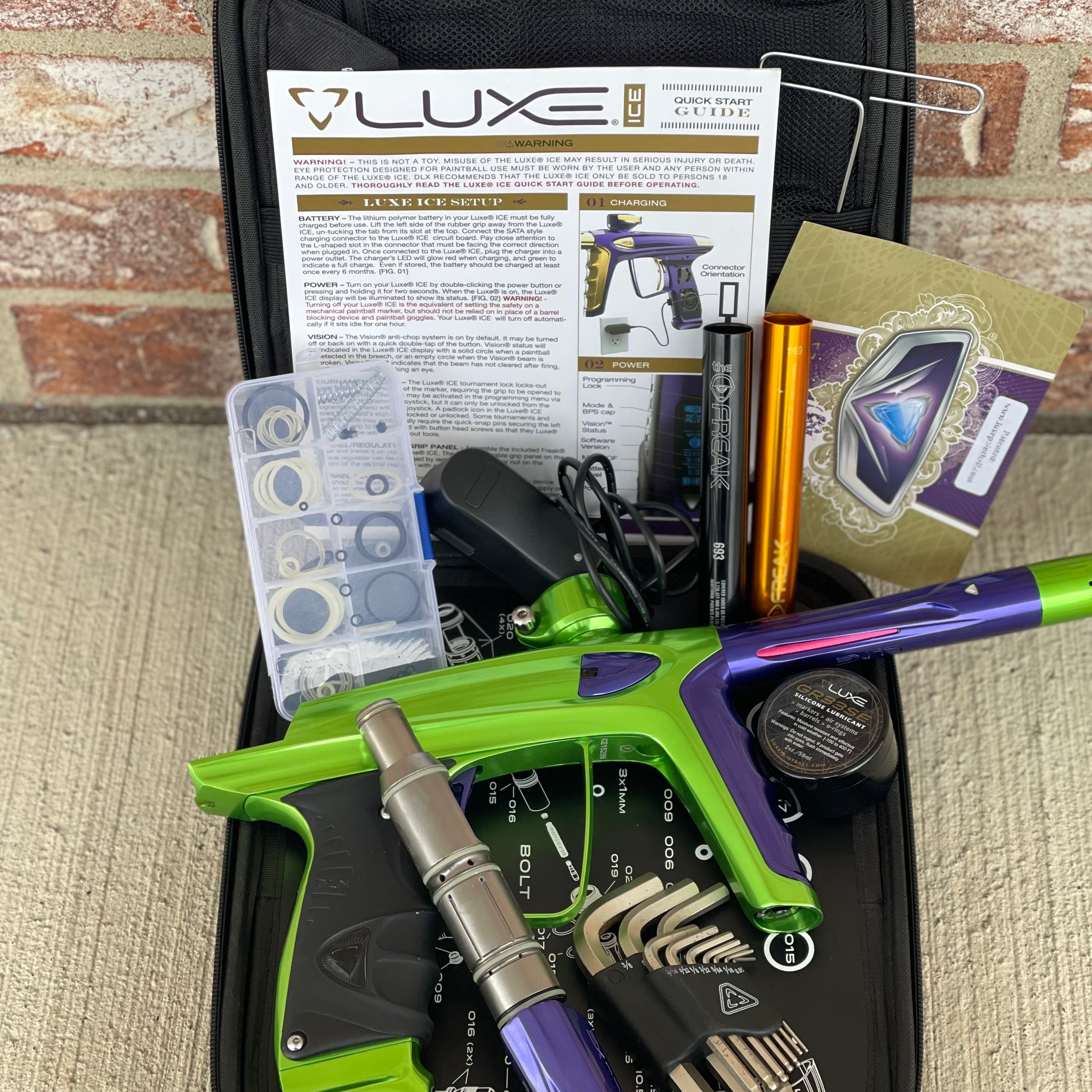 Used DLX Luxe ICE Paintball Gun - Polished Green / Polished Purple
