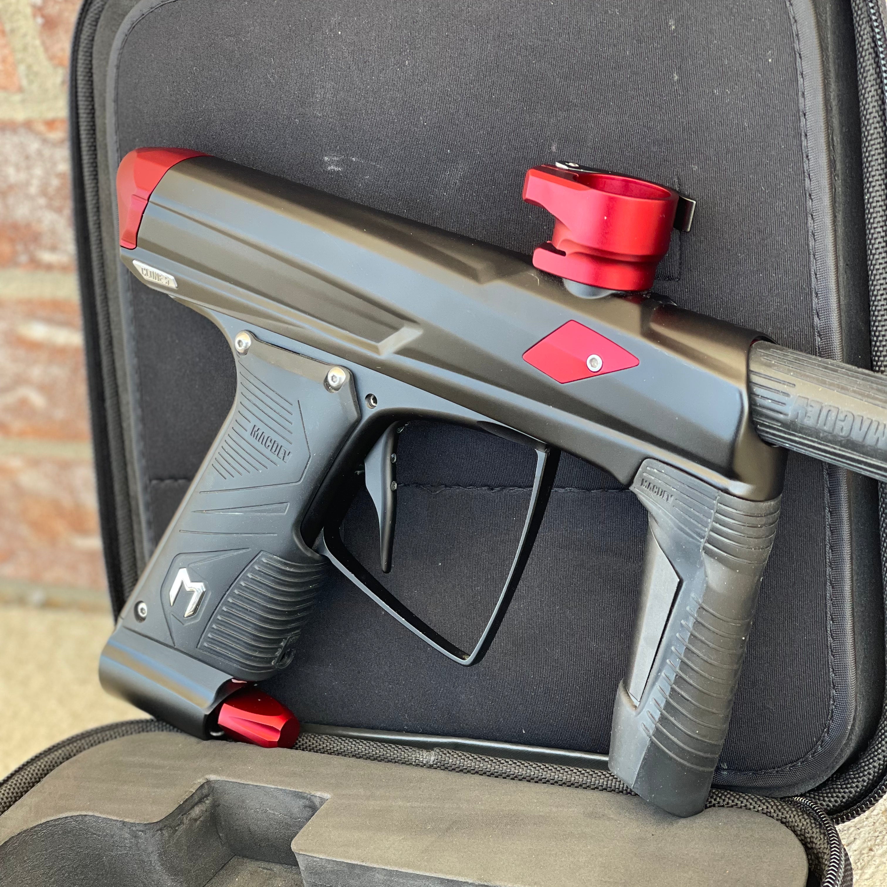 Used MacDev Clone 5S Paintball Gun - Dust Black/Red with Infinity Drive