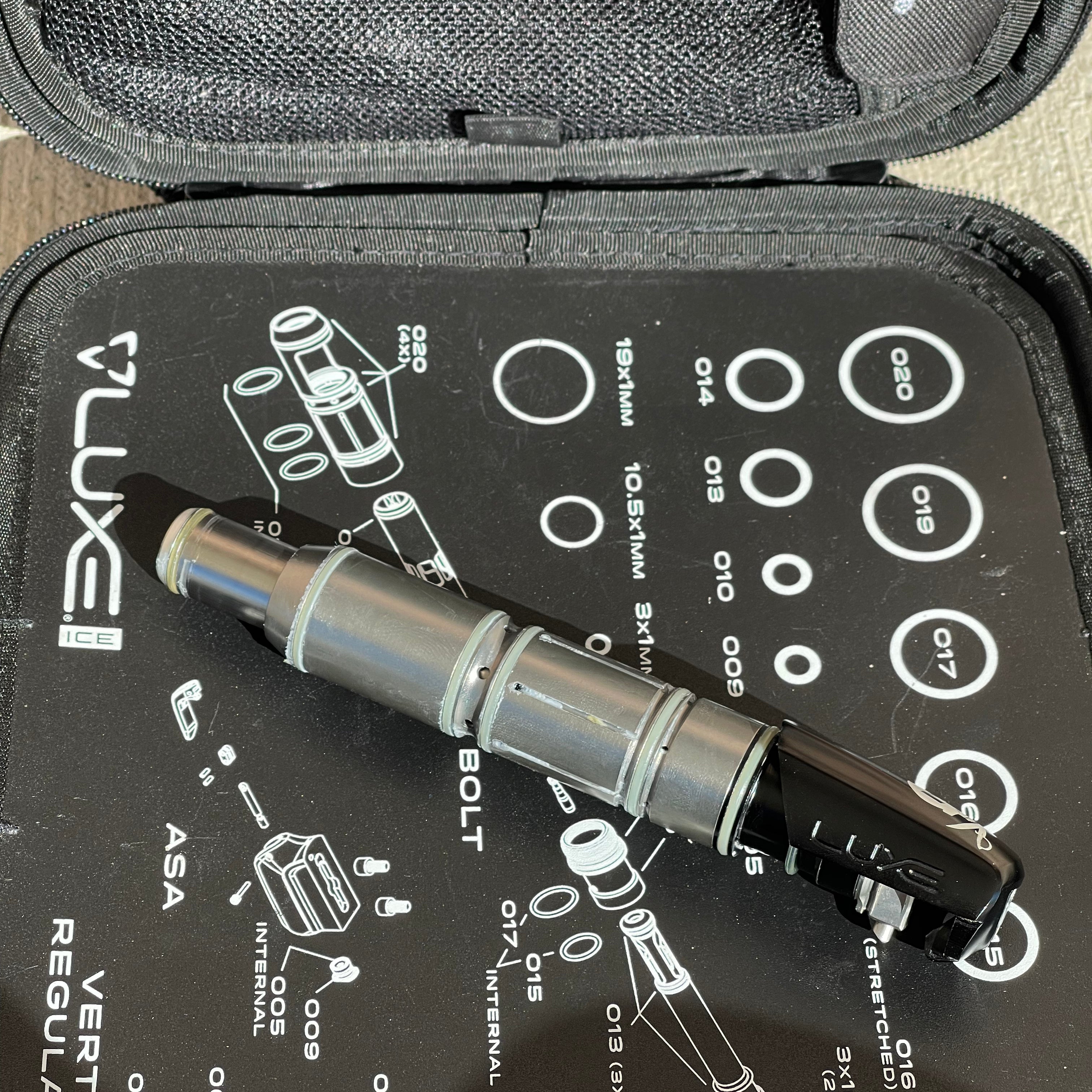 Used DLX Luxe Ice Paintball Gun - LE Mutiny Dust Black w/ Black and Green Grip Kit, Deuce Trigger